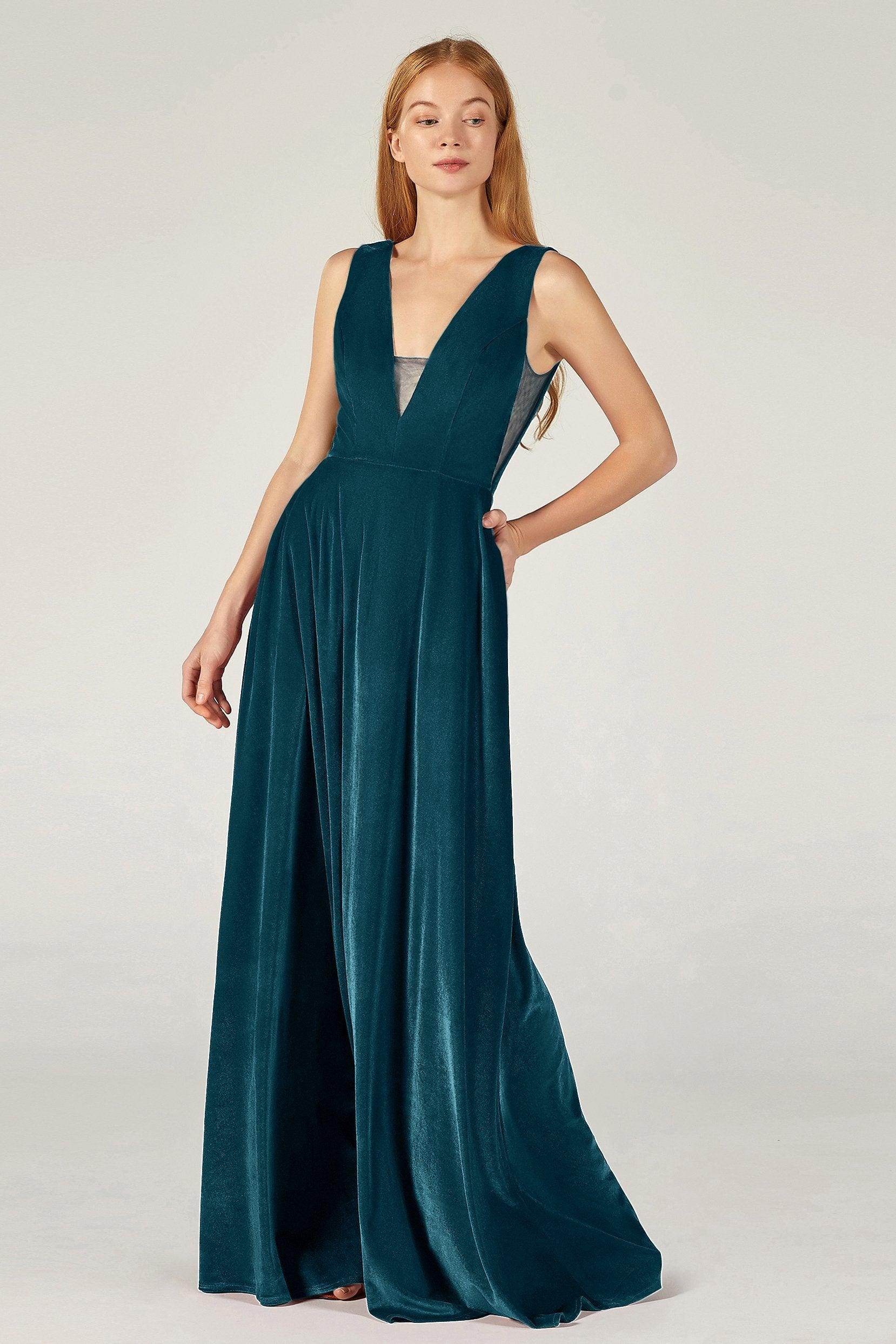 A-Line Floor Length Velvet Bridesmaid Dress CB0364