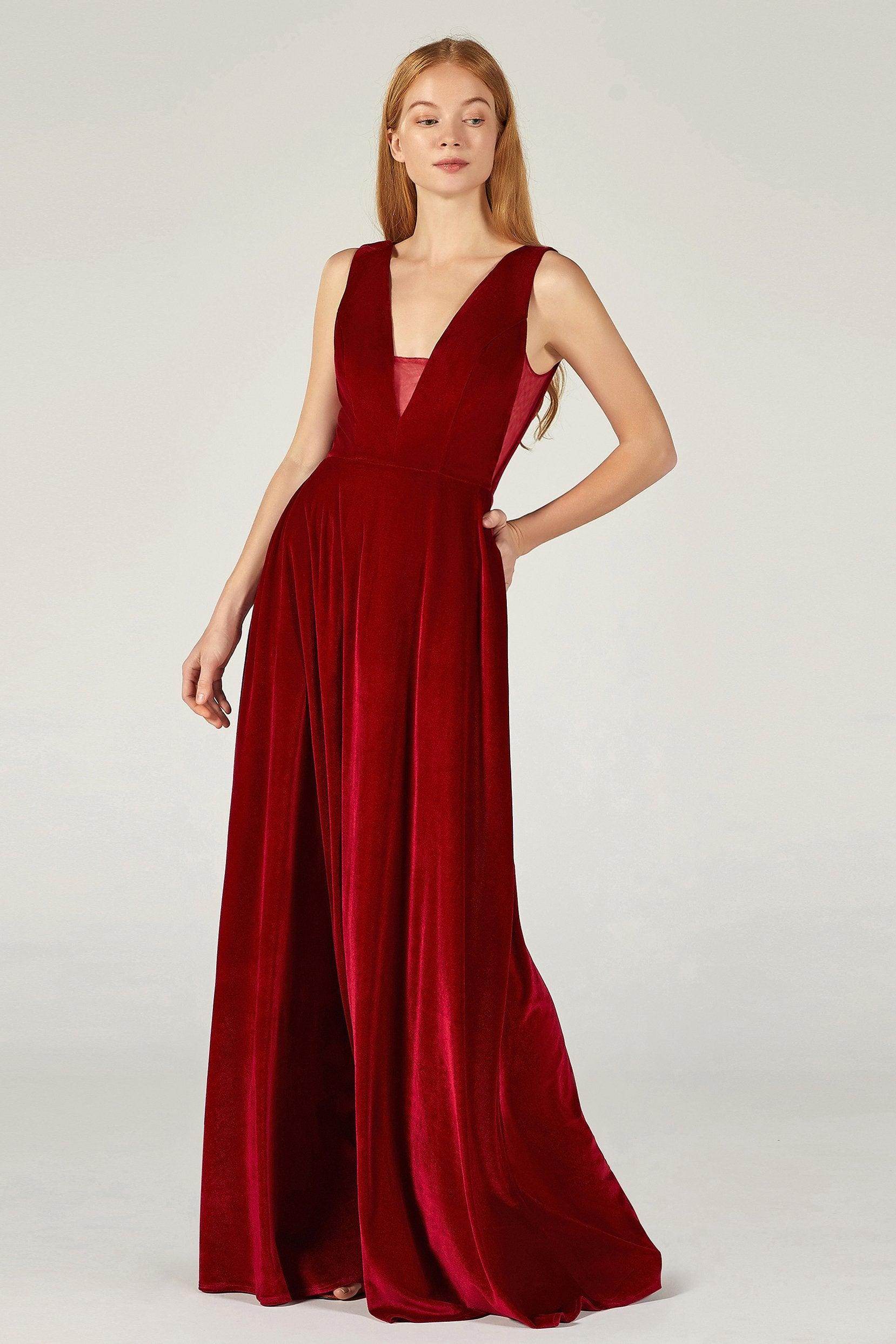 A-Line Floor Length Velvet Bridesmaid Dress CB0364