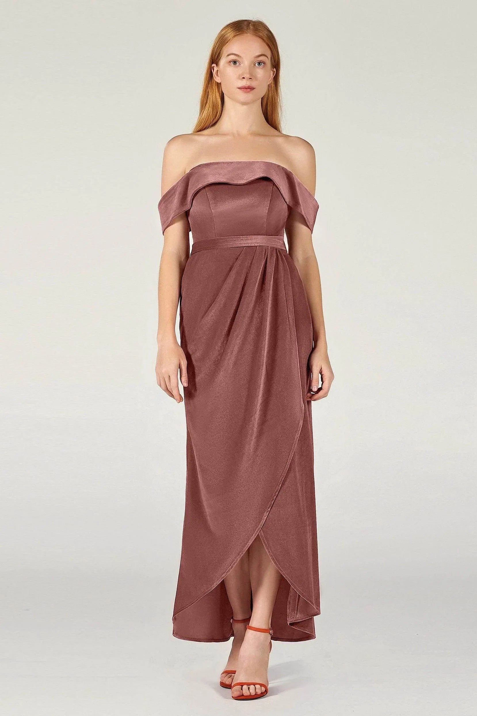 Sheath-Column Ankle Length Velvet Bridesmaid Dress CB0365