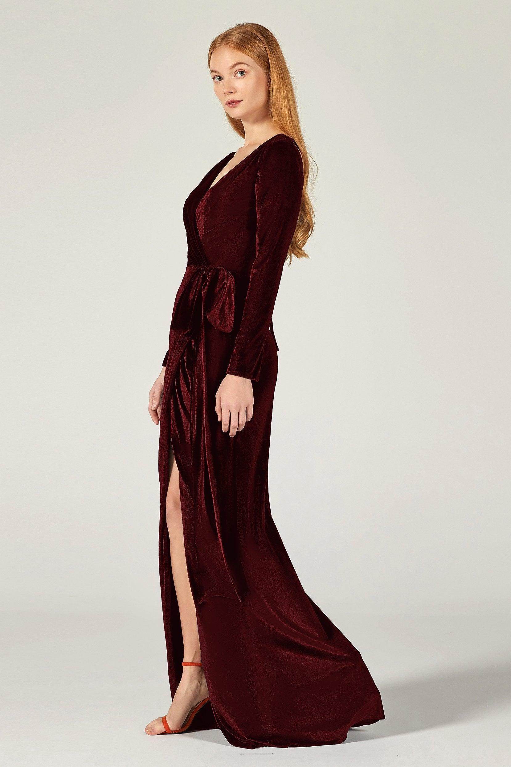 Sheath-Column Floor Length Velvet Bridesmaid Dress CB0366