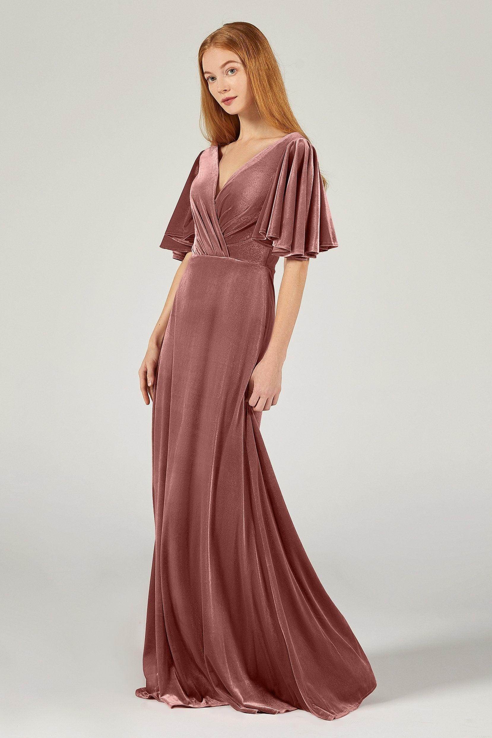 A-Line Floor Length Velvet Bridesmaid Dress Formal Dresses CB0367PS