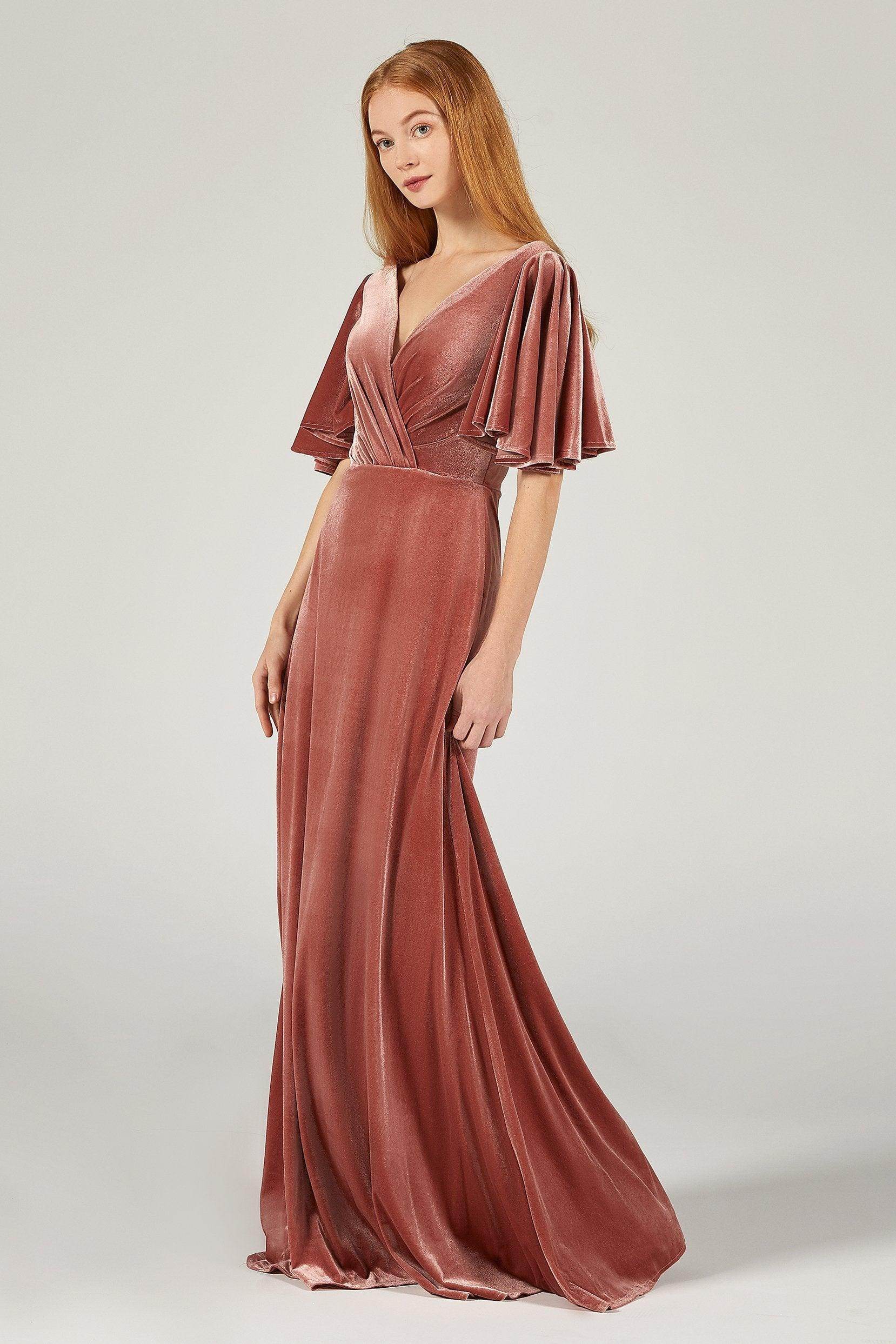 A-Line Floor Length Velvet Bridesmaid Dress Formal Dresses CB0367PS