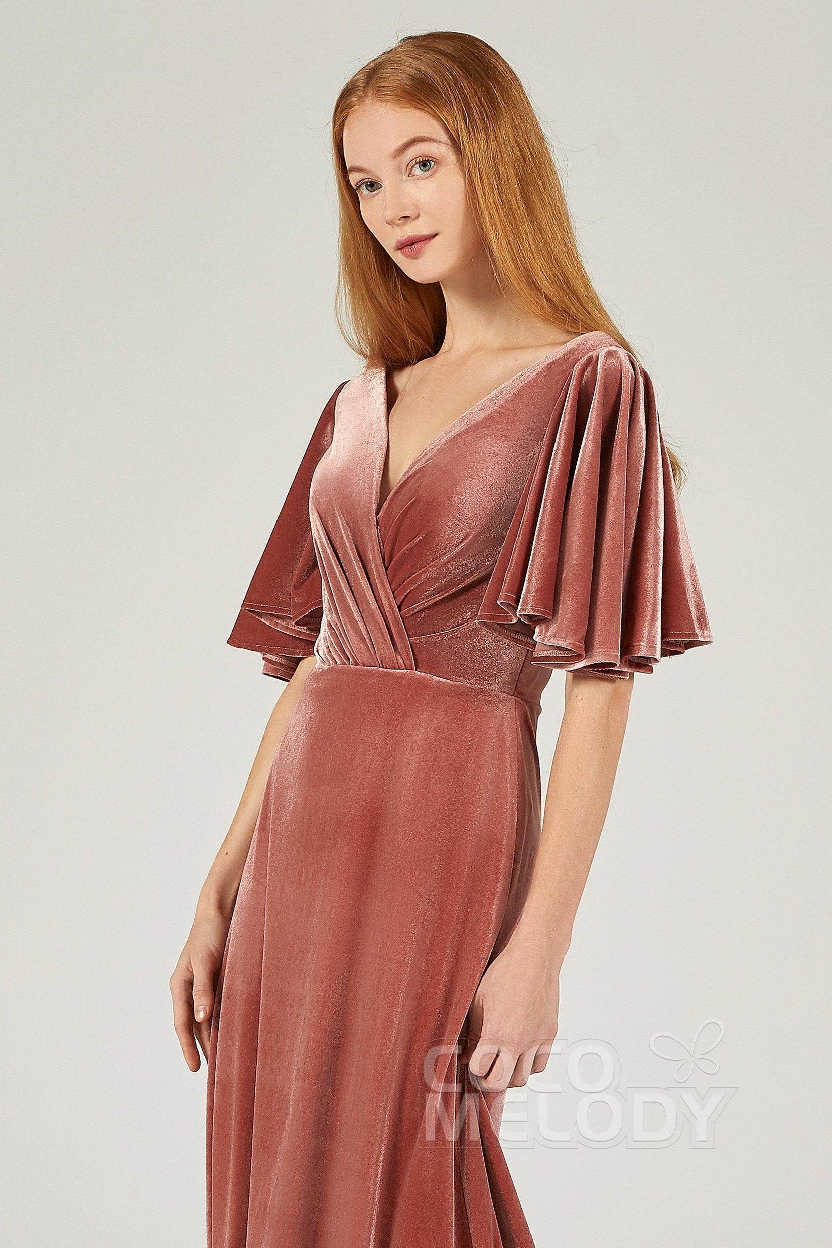 A-Line Floor Length Velvet Bridesmaid Dress Formal Dresses CB0367PS