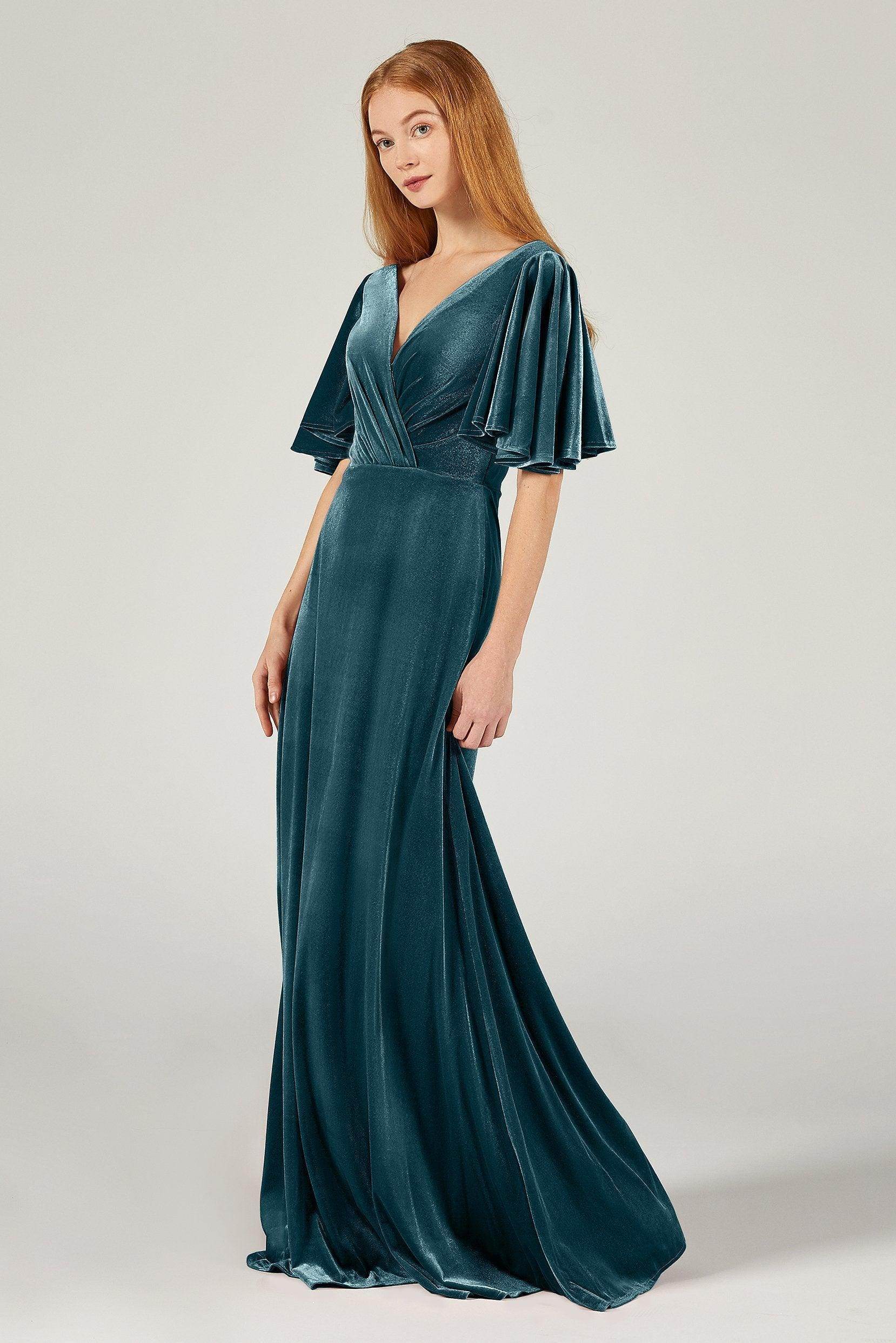 A-Line Floor Length Velvet Bridesmaid Dress Formal Dresses CB0367PS