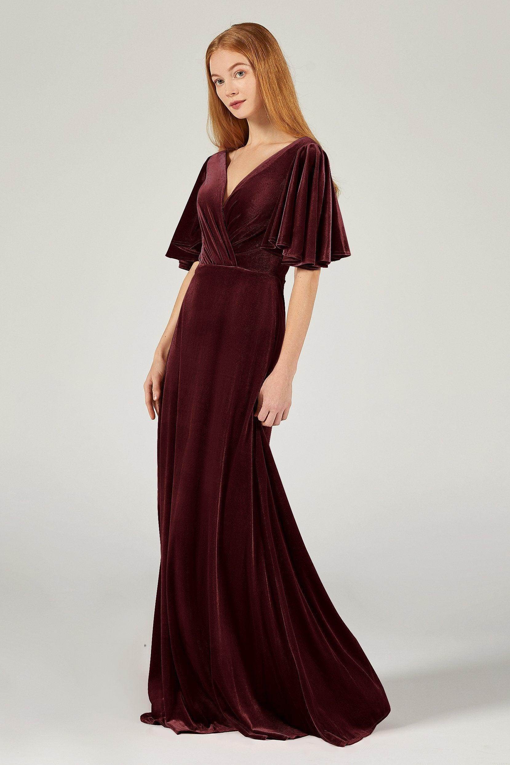 A-Line Floor Length Velvet Bridesmaid Dress Formal Dresses CB0367PS