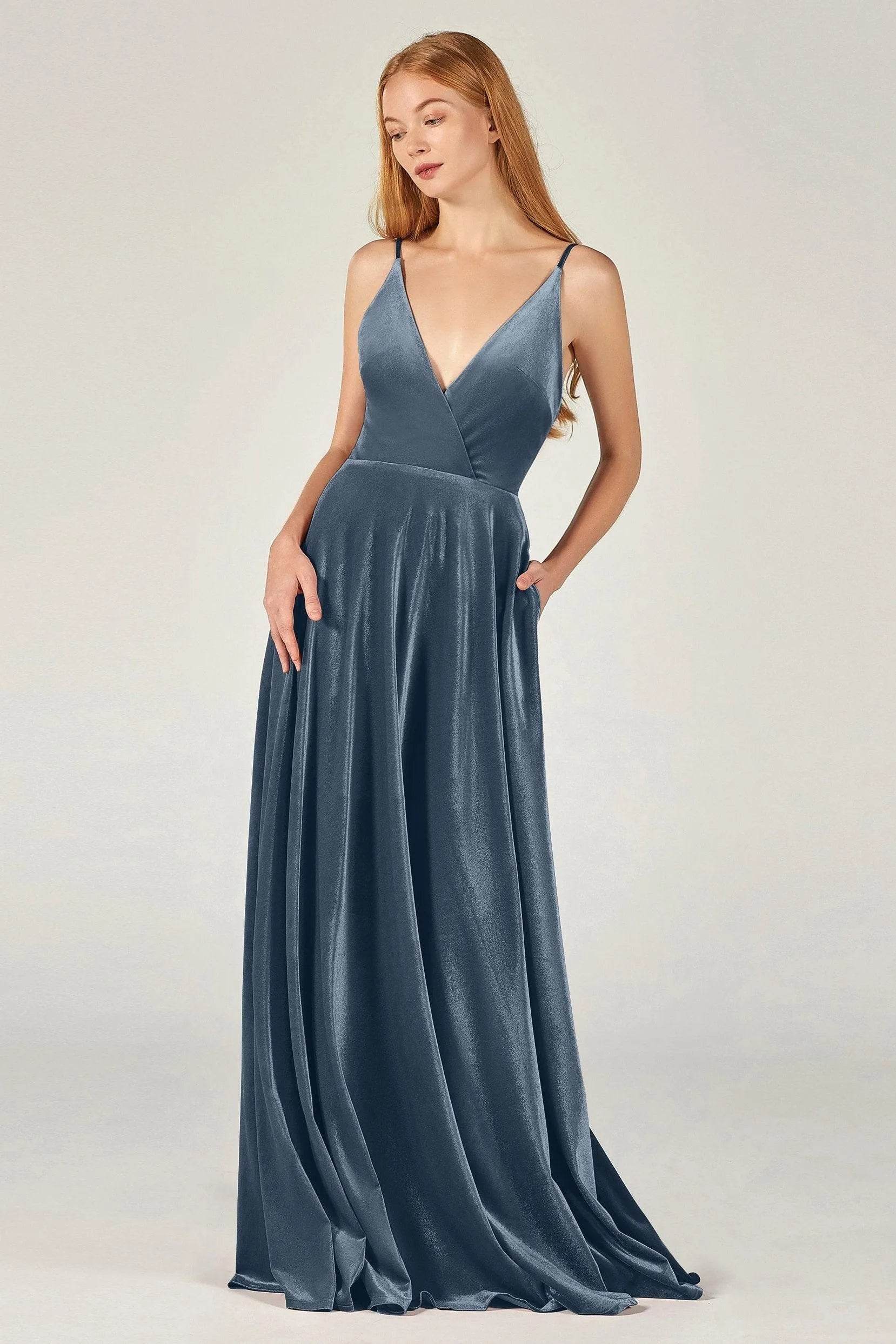 A-Line Floor Length Velvet Bridesmaid Dress Formal Dresses CB0368