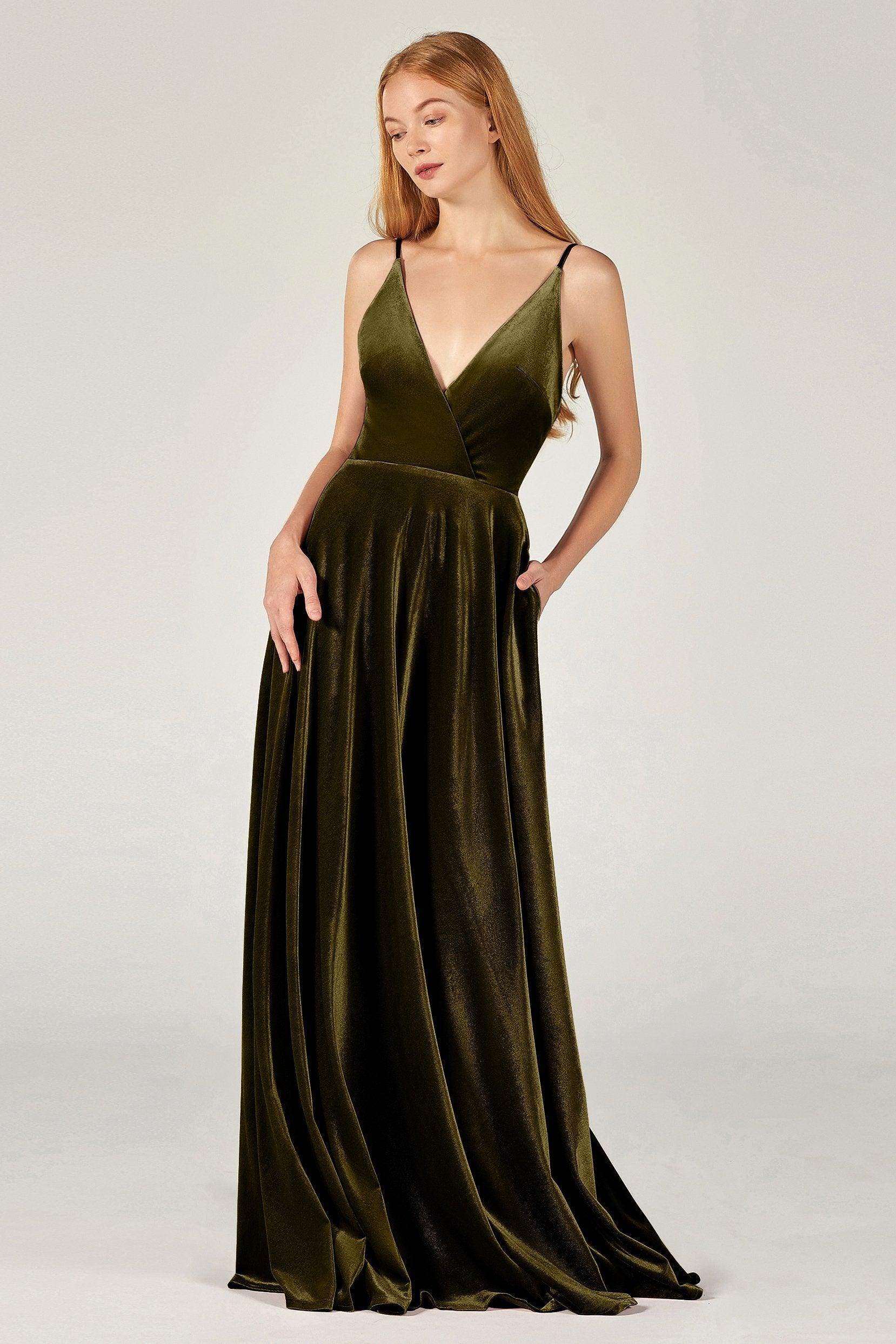A-Line Floor Length Velvet Bridesmaid Dress Formal Dresses CB0368
