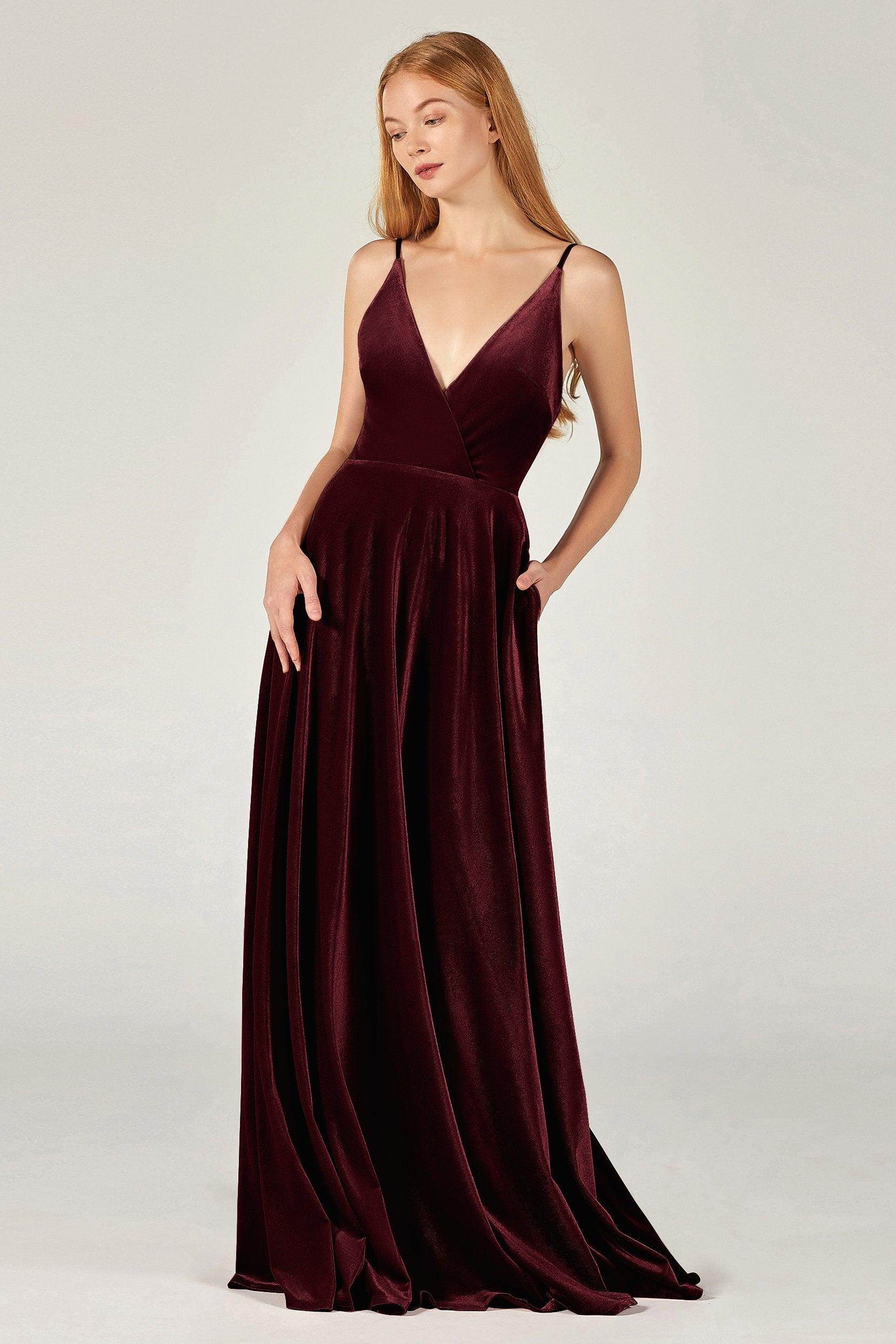 A-Line Floor Length Velvet Bridesmaid Dress Formal Dresses CB0368