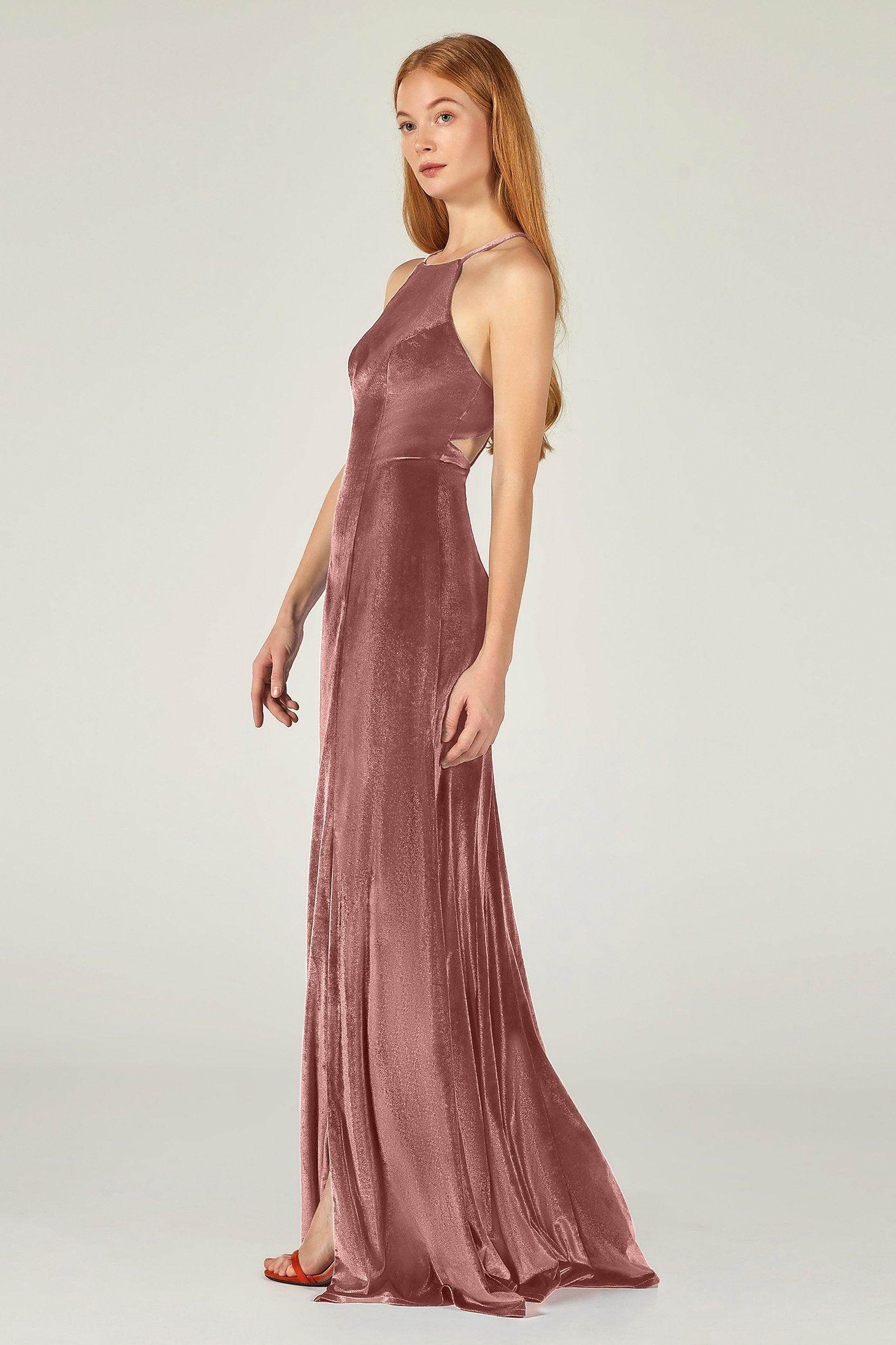 Sheath-Column Floor Length Velvet Bridesmaid Dress CB0372