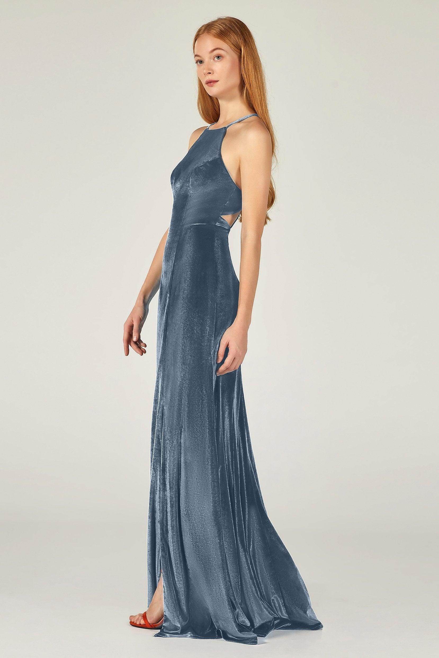 Sheath-Column Floor Length Velvet Bridesmaid Dress CB0372