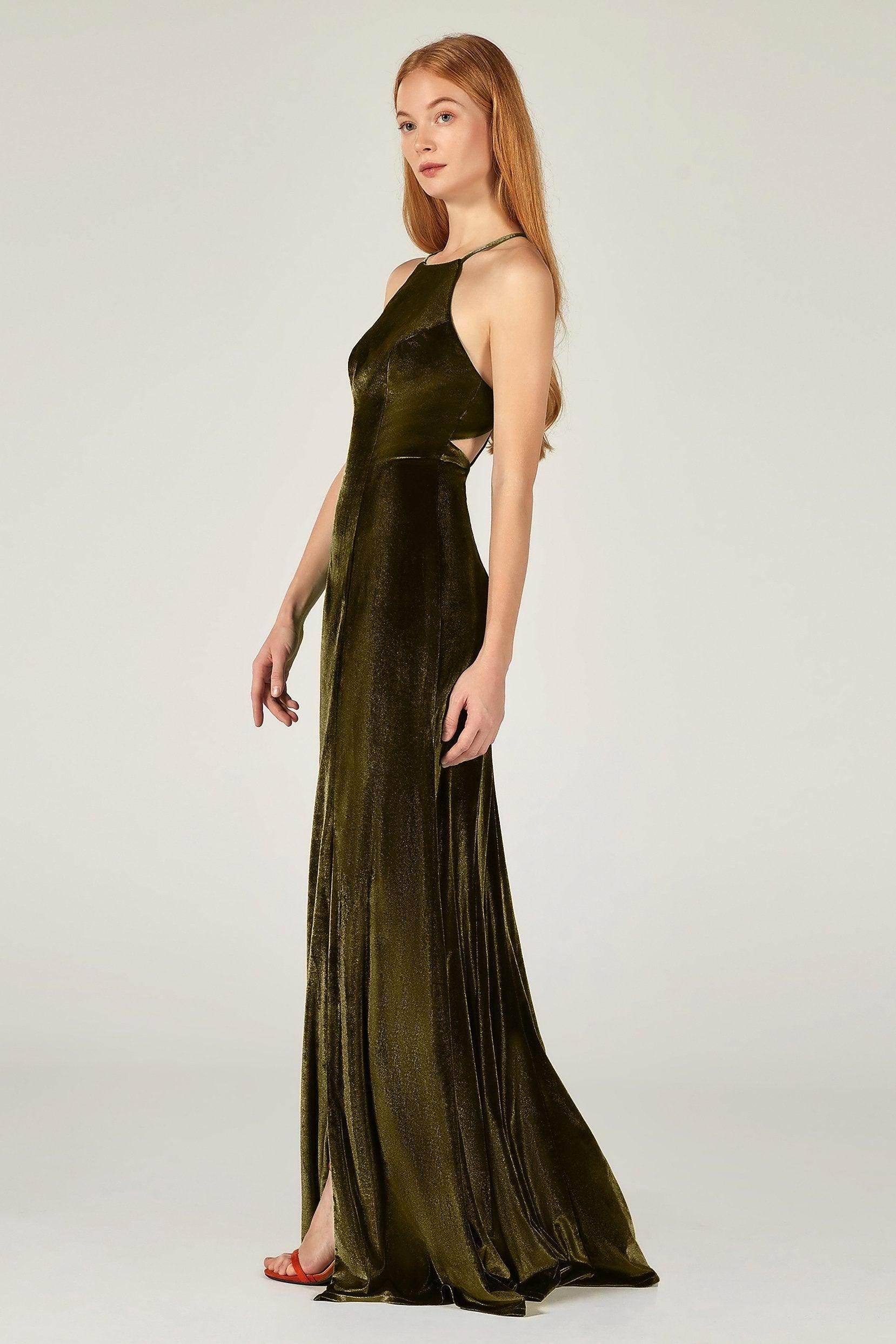 Sheath-Column Floor Length Velvet Bridesmaid Dress CB0372
