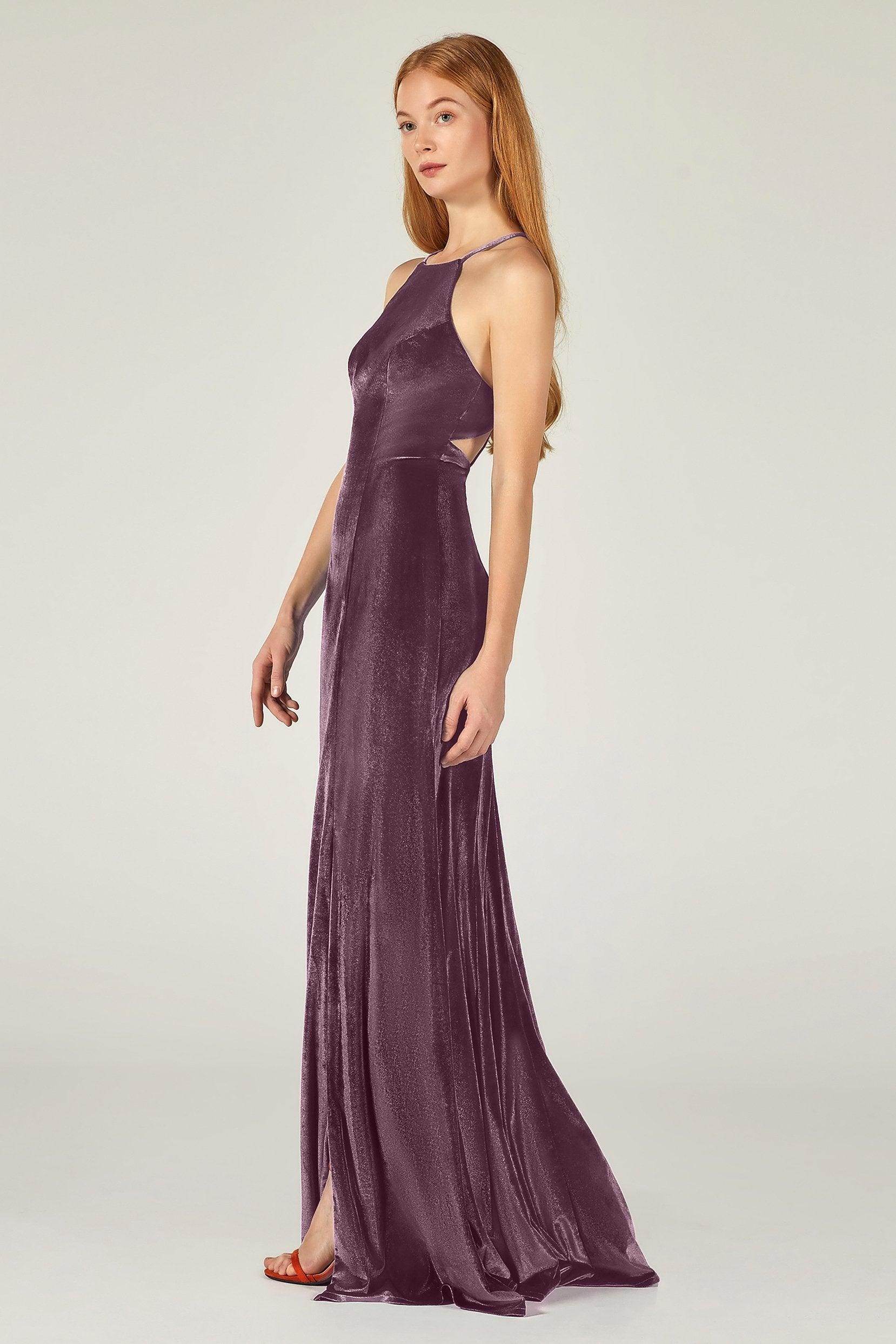 Sheath-Column Floor Length Velvet Bridesmaid Dress CB0372