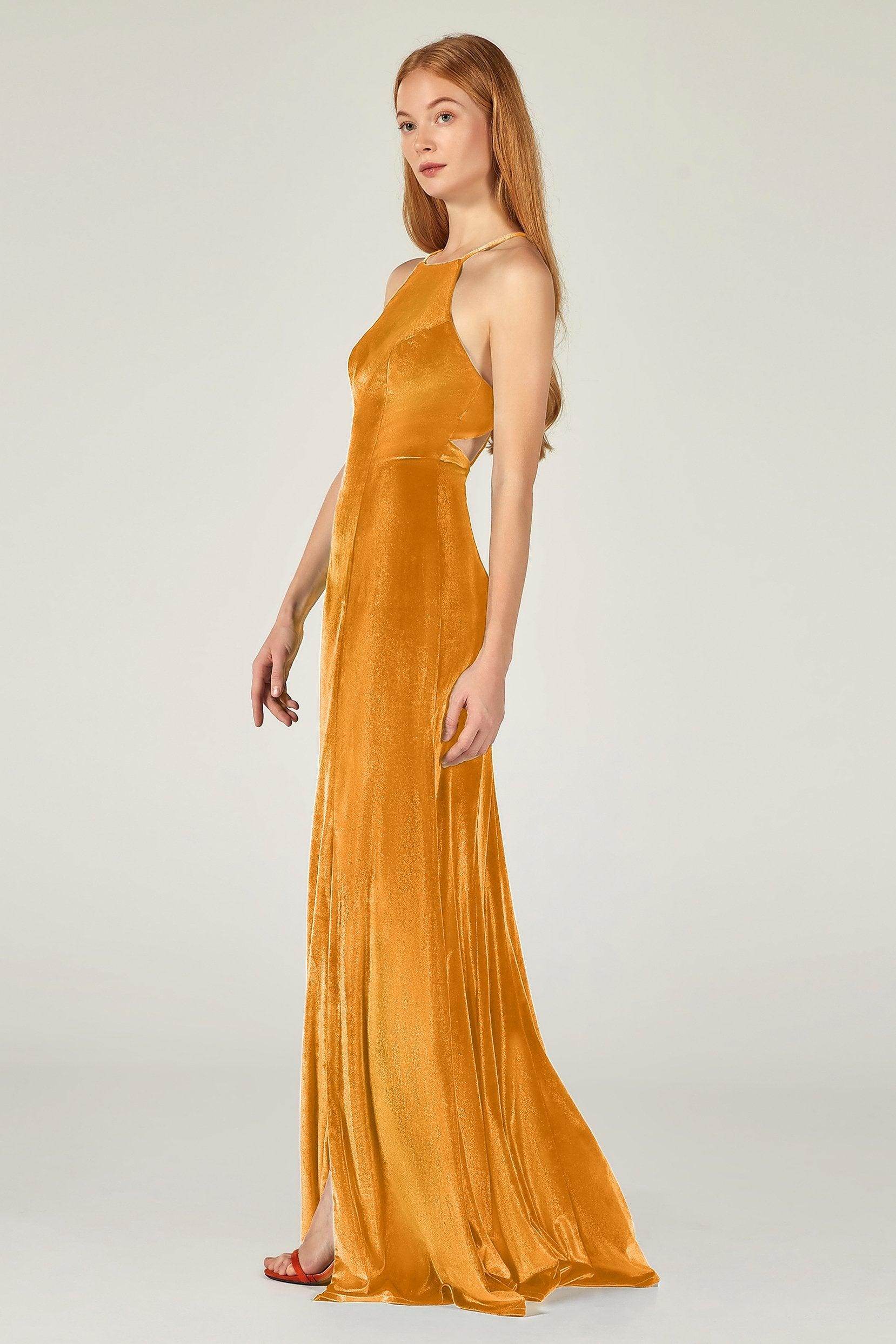 Sheath-Column Floor Length Velvet Bridesmaid Dress CB0372