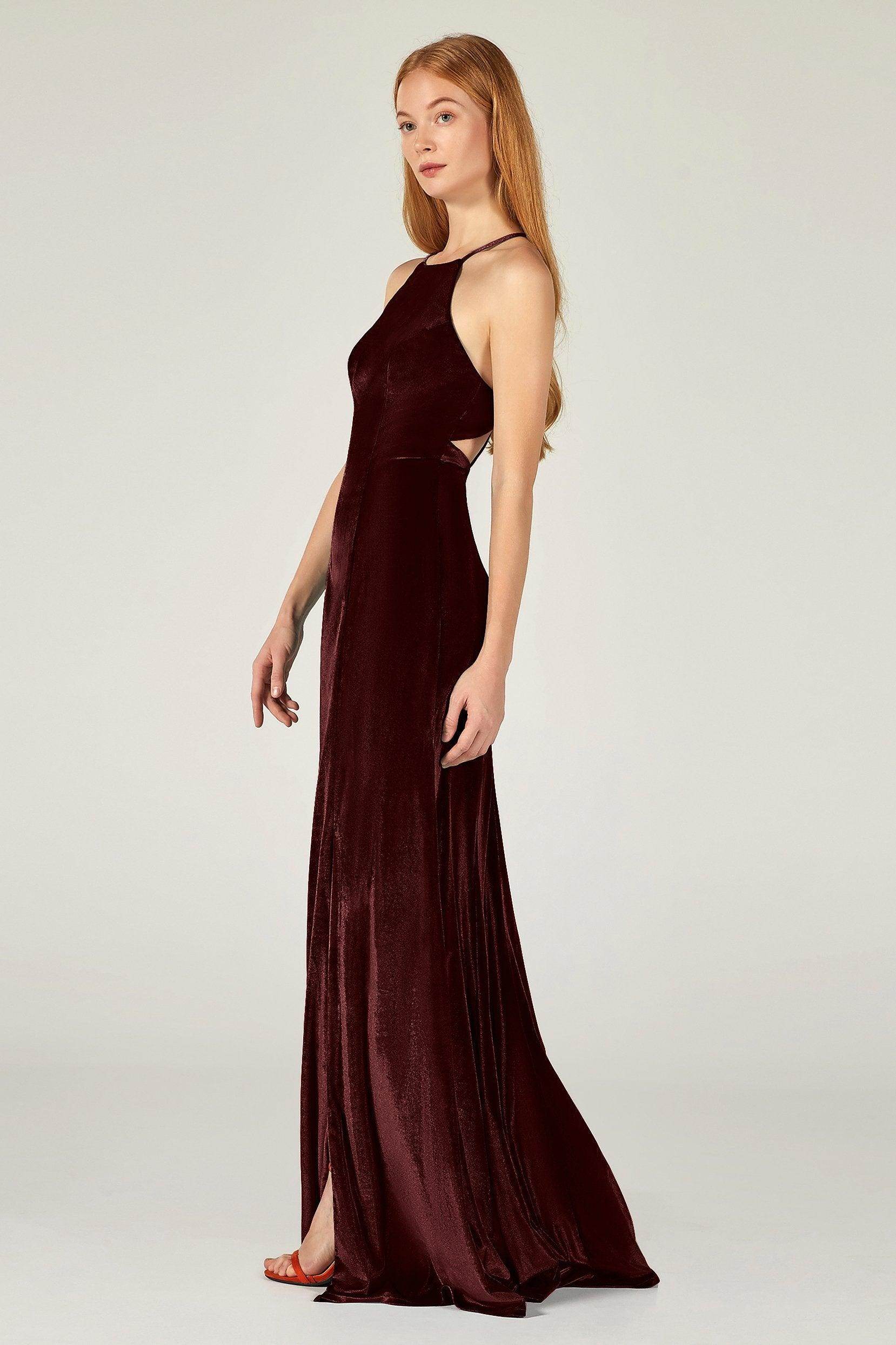 Sheath-Column Floor Length Velvet Bridesmaid Dress CB0372