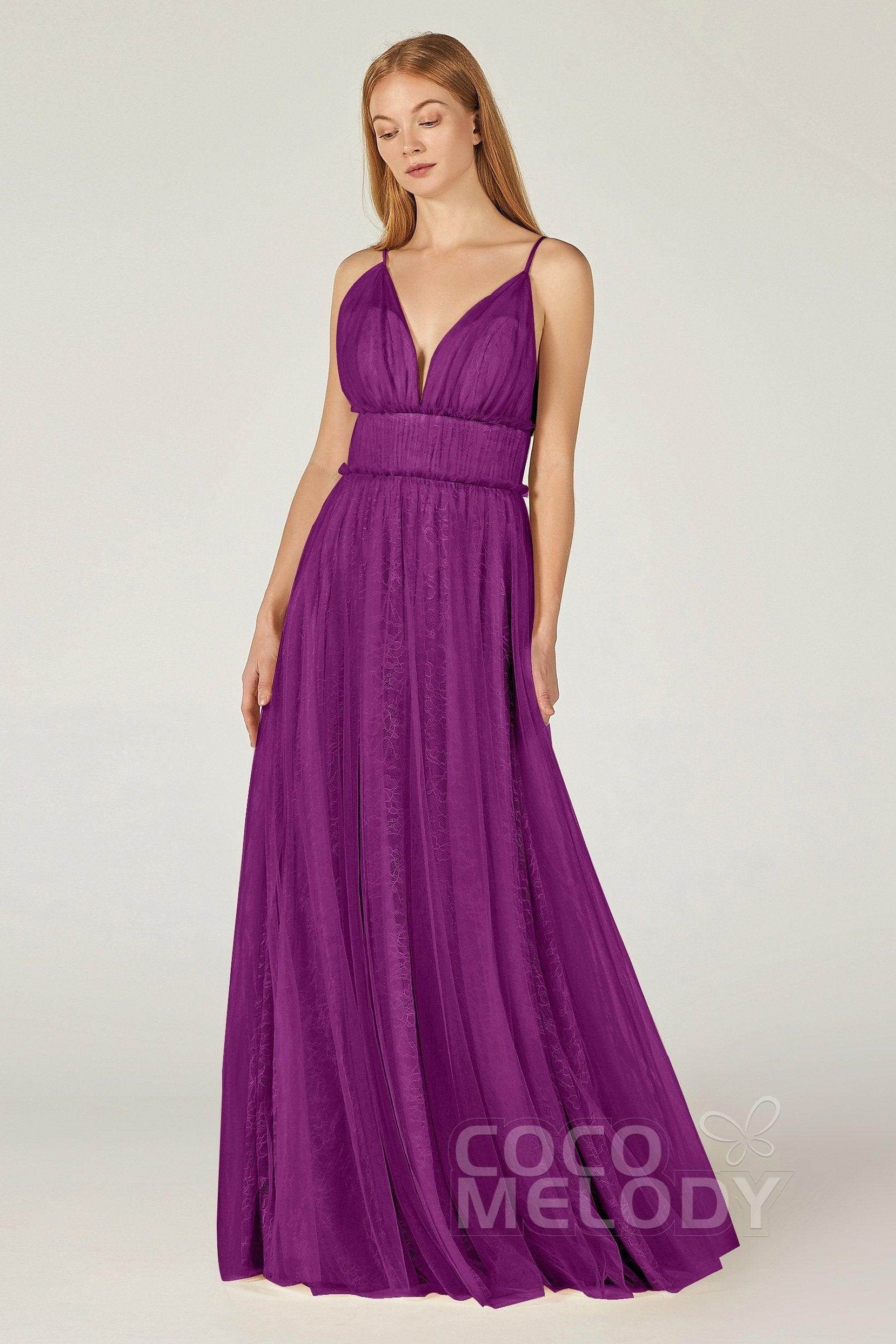 A-Line Floor Length Tulle Lace Bridesmaid Dress CB0374
