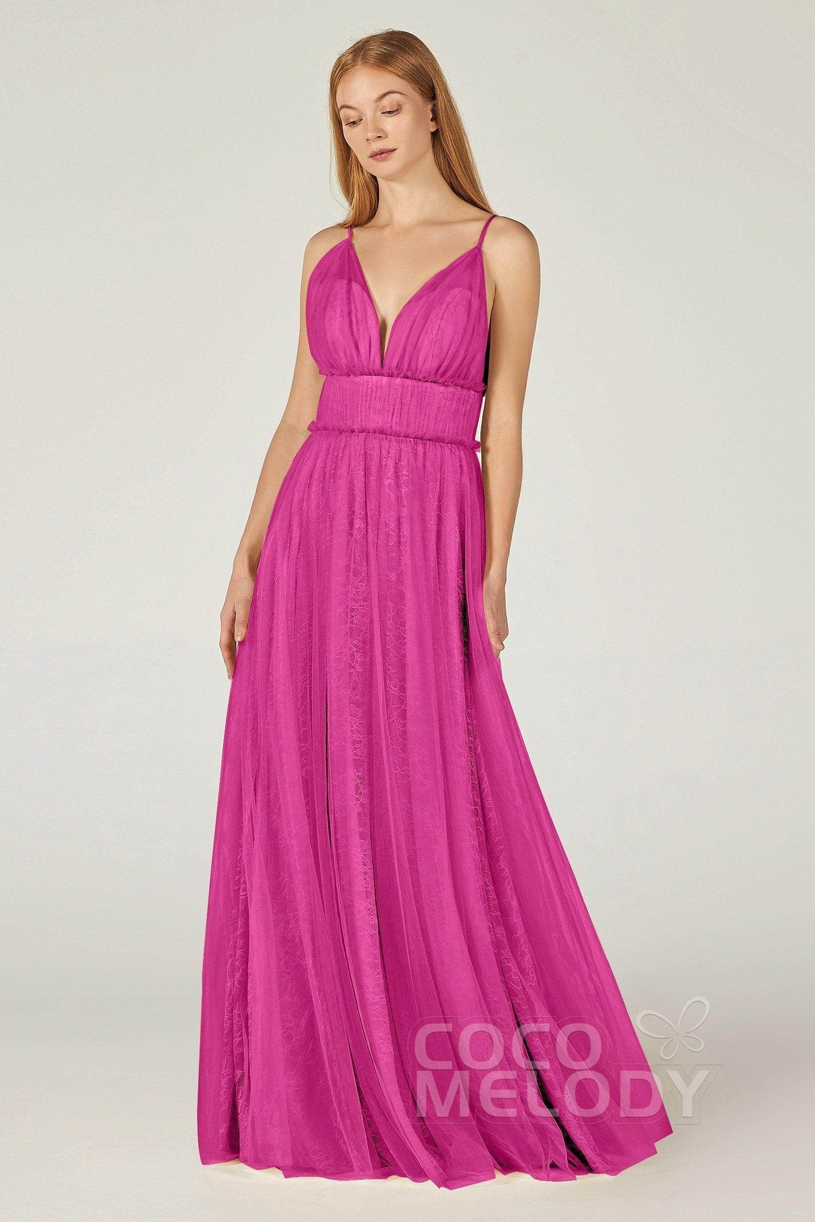 A-Line Floor Length Tulle Lace Bridesmaid Dress CB0374