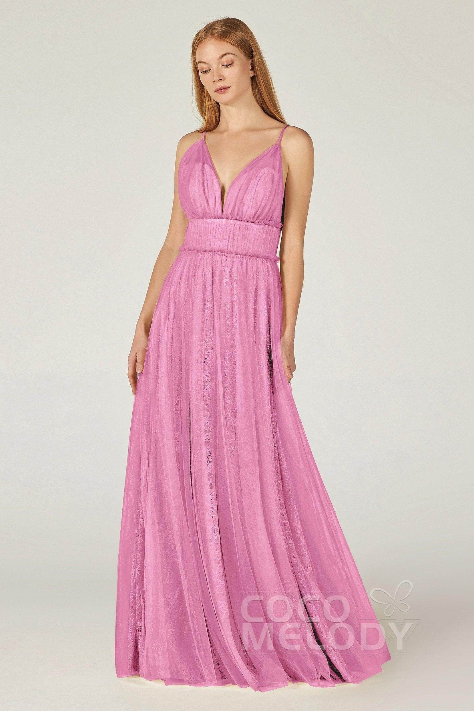A-Line Floor Length Tulle Lace Bridesmaid Dress CB0374