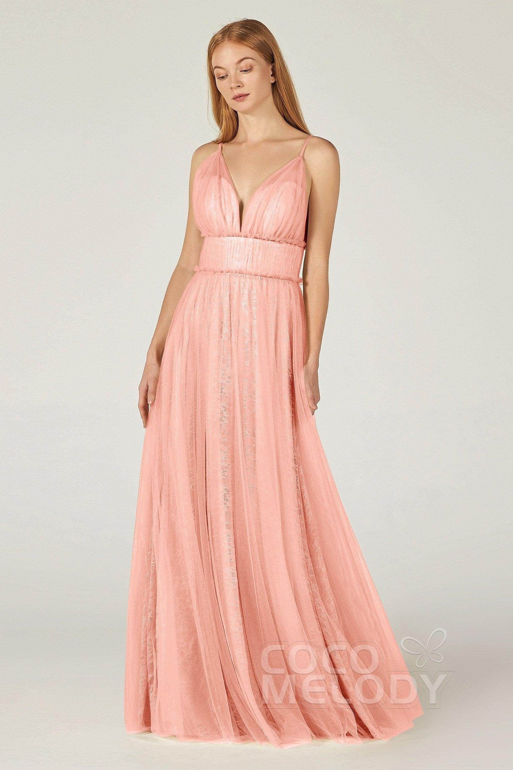 A-Line Floor Length Tulle Lace Bridesmaid Dress CB0374