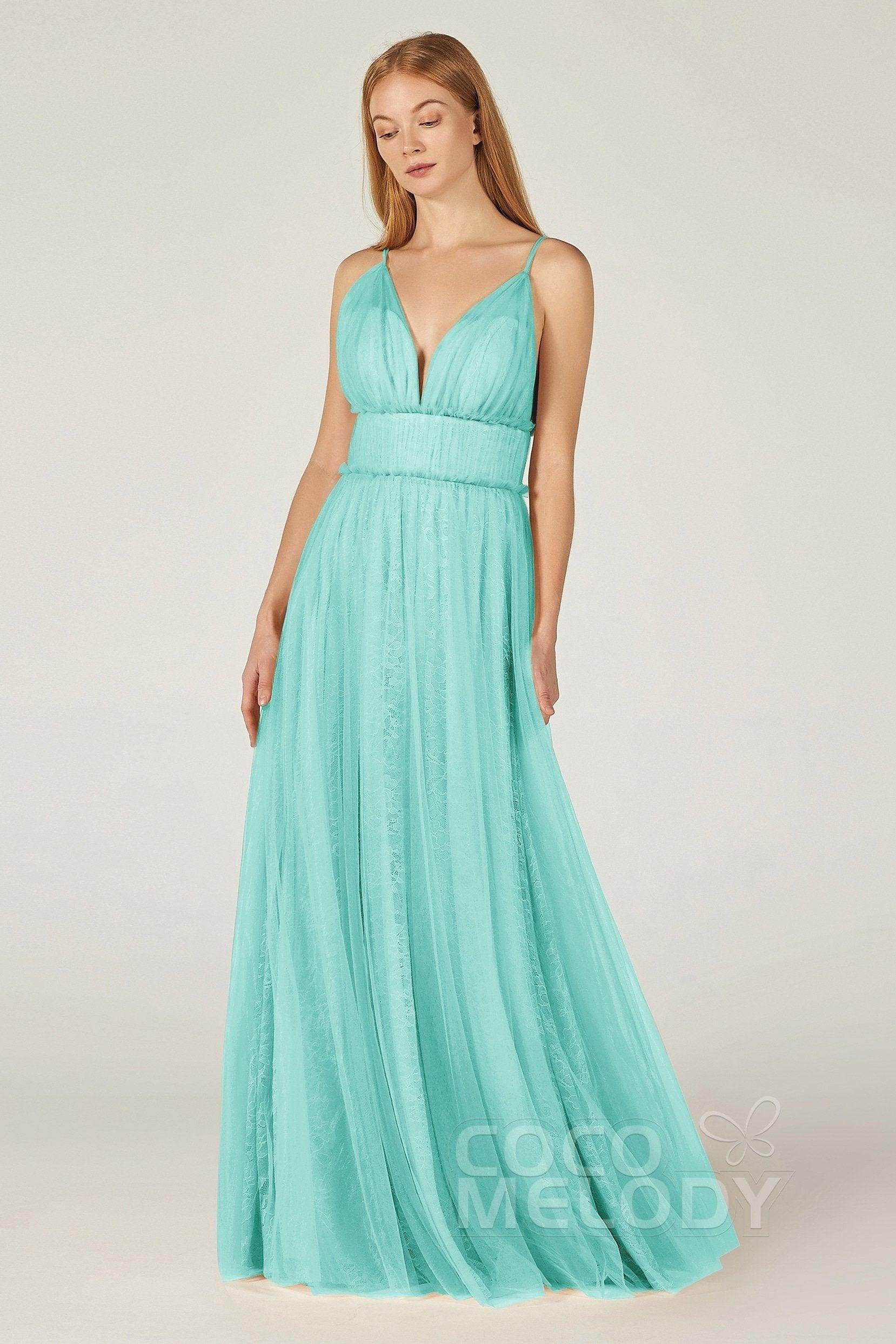 A-Line Floor Length Tulle Lace Bridesmaid Dress CB0374