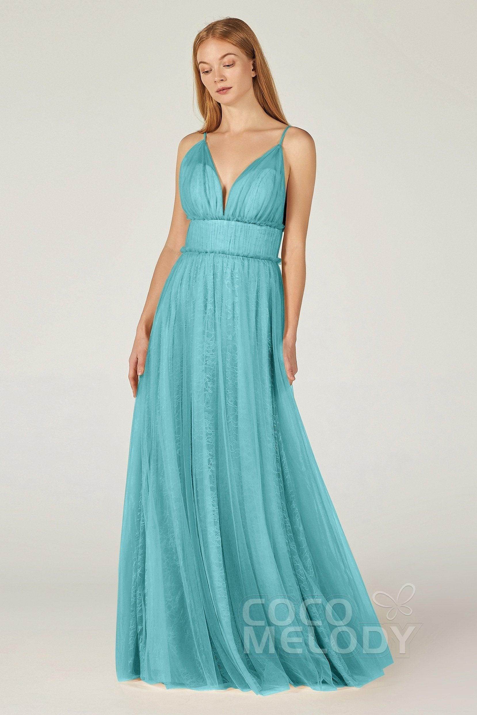 A-Line Floor Length Tulle Lace Bridesmaid Dress CB0374