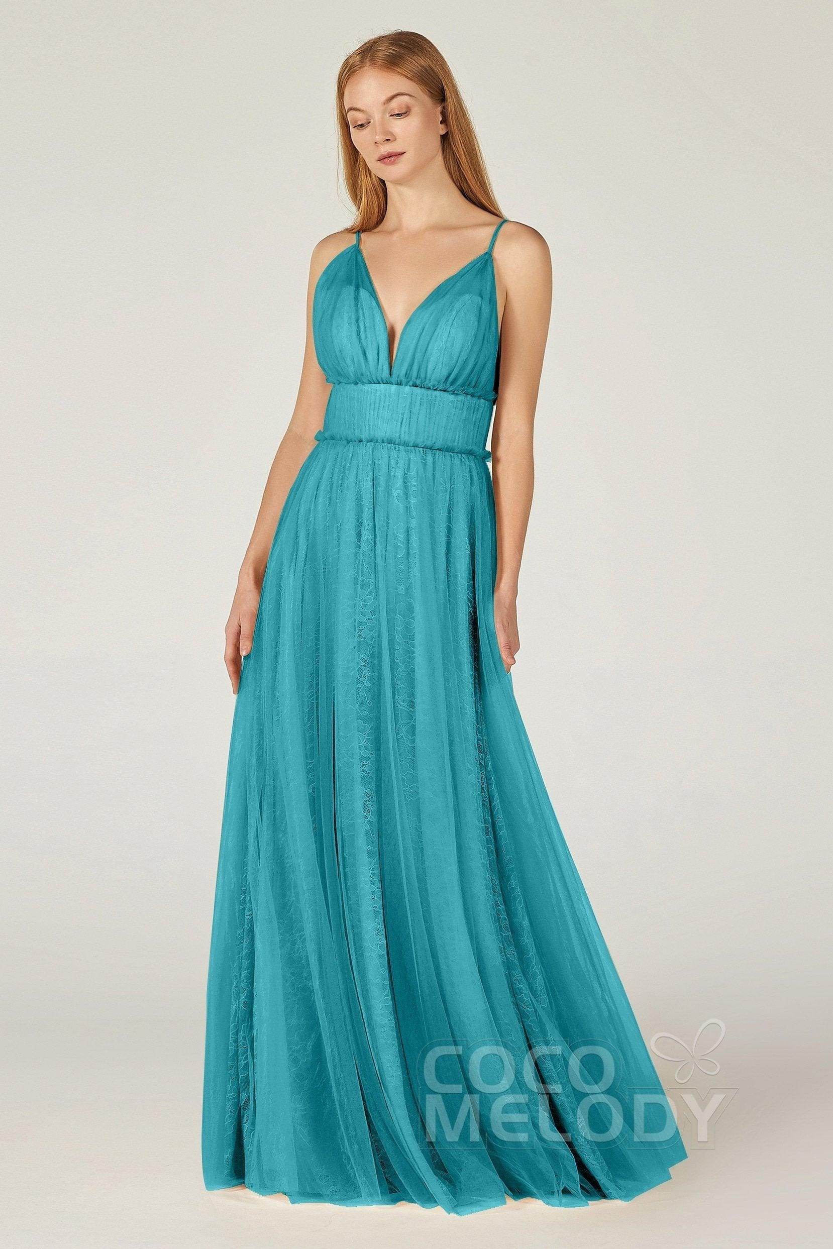 A-Line Floor Length Tulle Lace Bridesmaid Dress CB0374