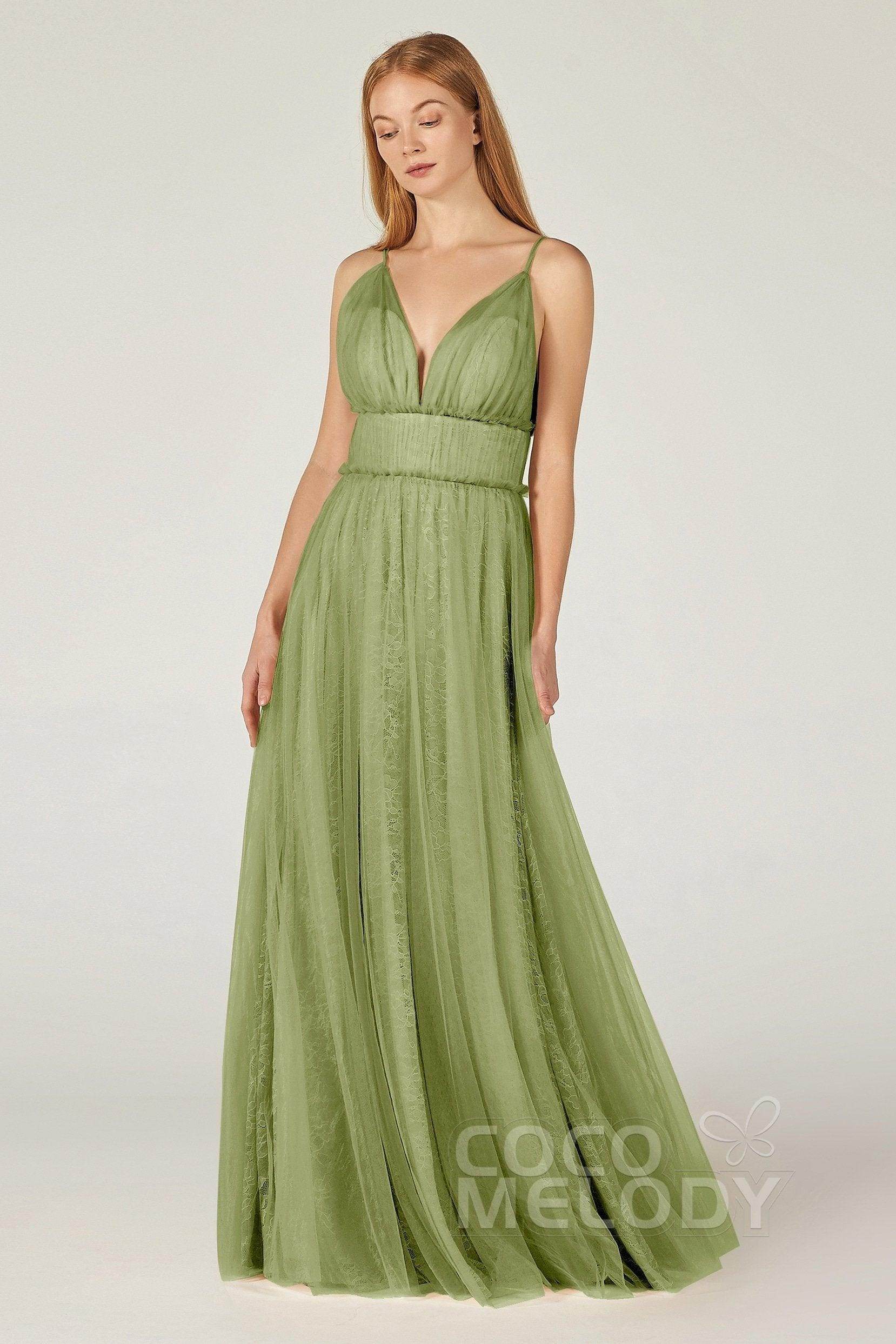A-Line Floor Length Tulle Lace Bridesmaid Dress CB0374