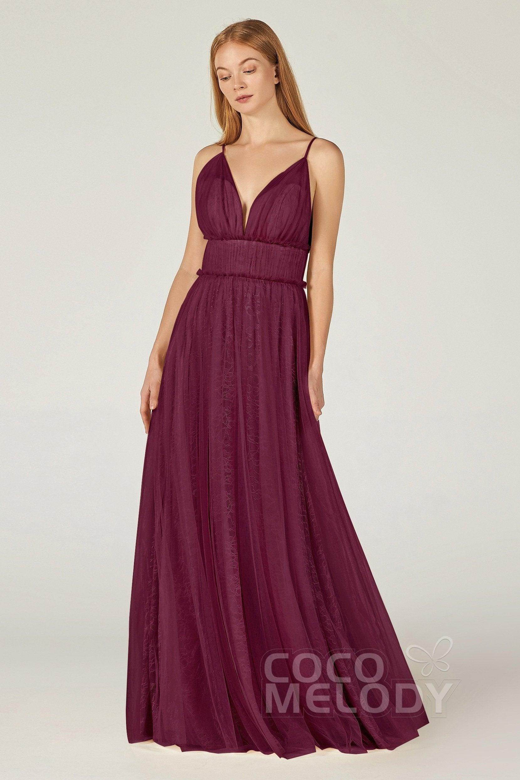 A-Line Floor Length Tulle Lace Bridesmaid Dress CB0374