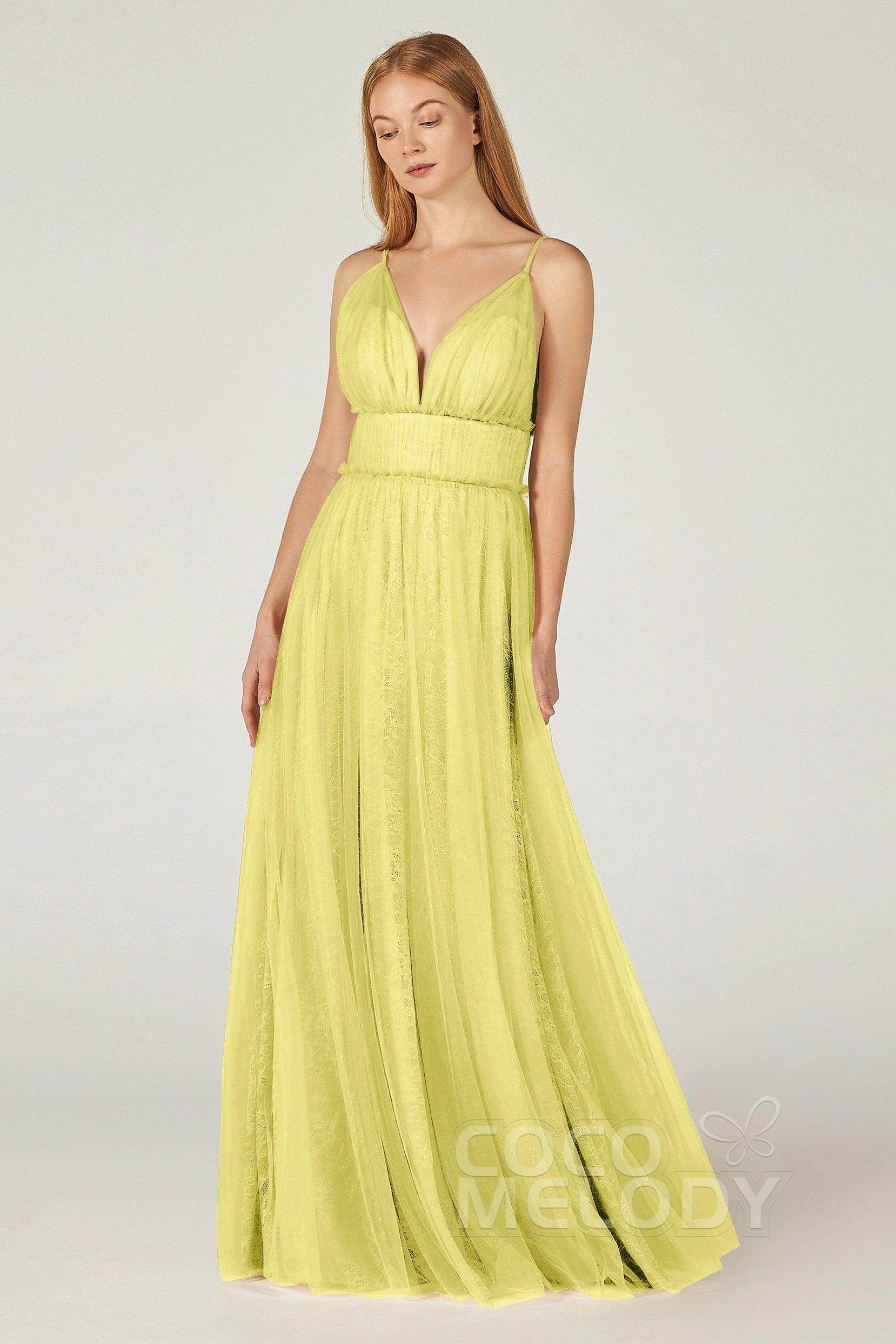 A-Line Floor Length Tulle Lace Bridesmaid Dress CB0374