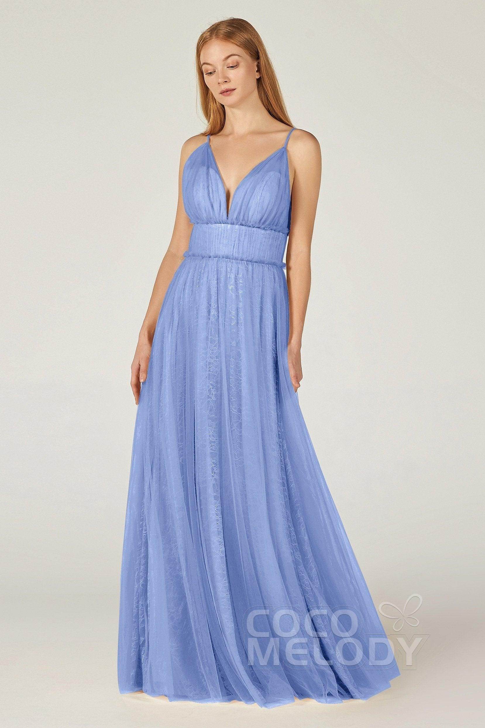 A-Line Floor Length Tulle Lace Bridesmaid Dress CB0374