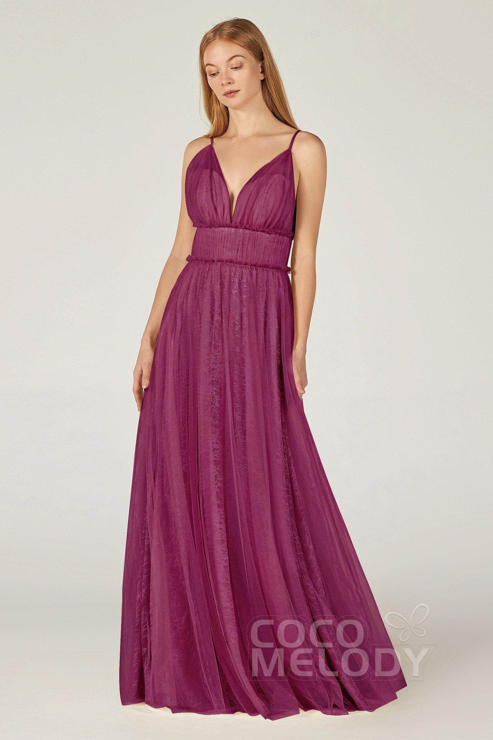 A-Line Floor Length Tulle Lace Bridesmaid Dress CB0374