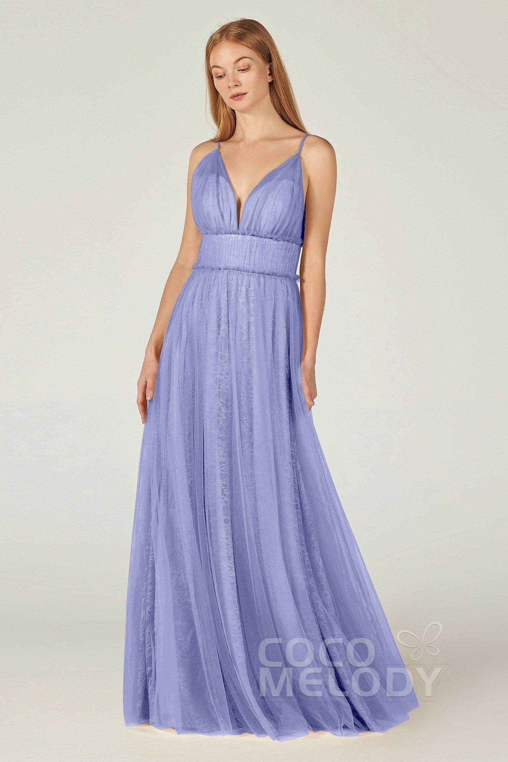 A-Line Floor Length Tulle Lace Bridesmaid Dress CB0374