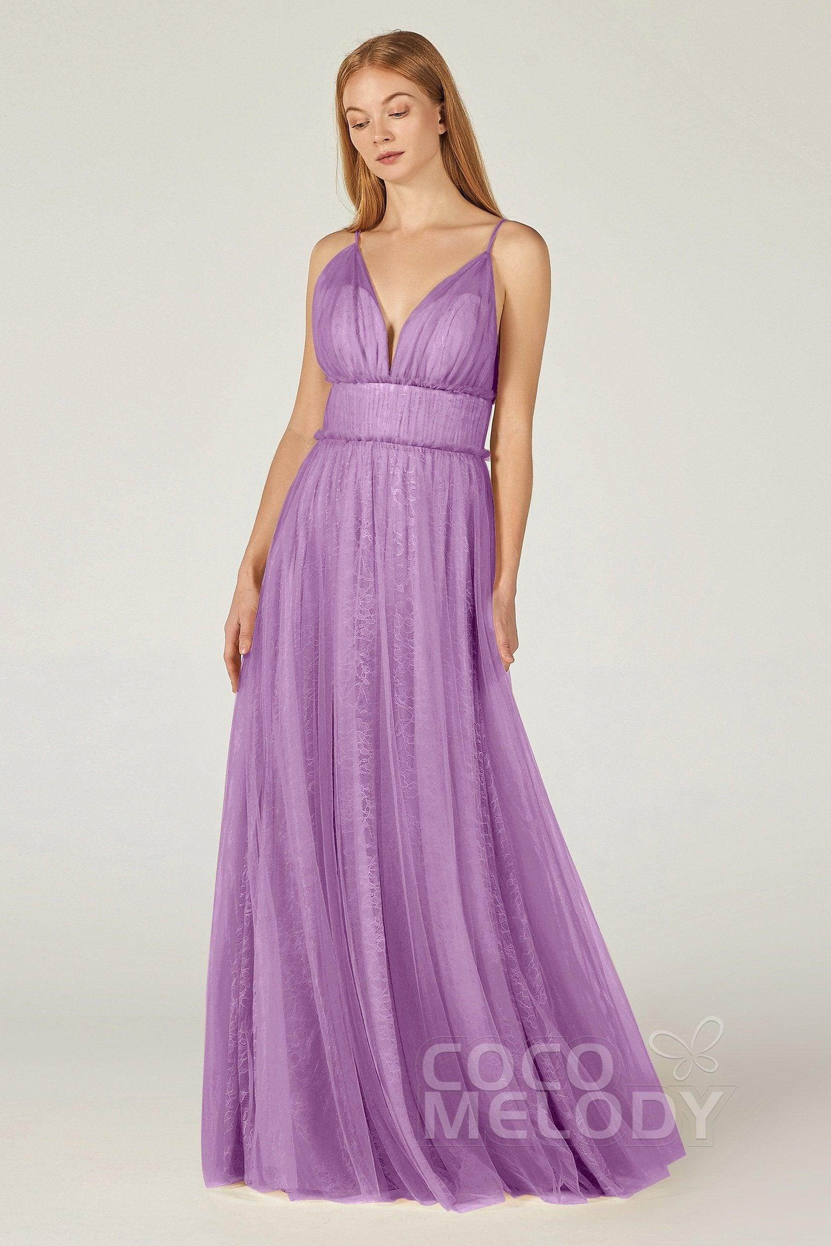 A-Line Floor Length Tulle Lace Bridesmaid Dress CB0374