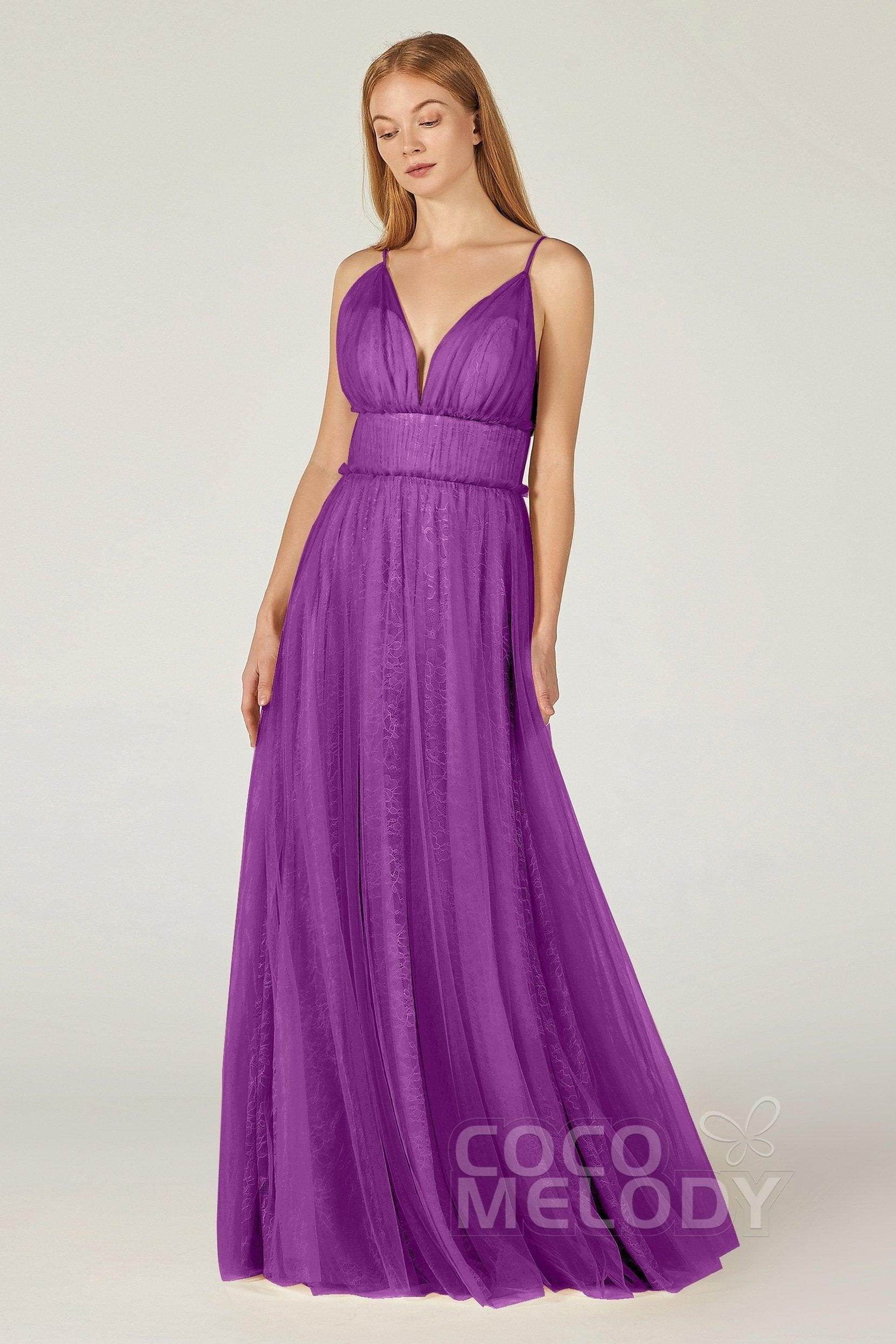 A-Line Floor Length Tulle Lace Bridesmaid Dress CB0374