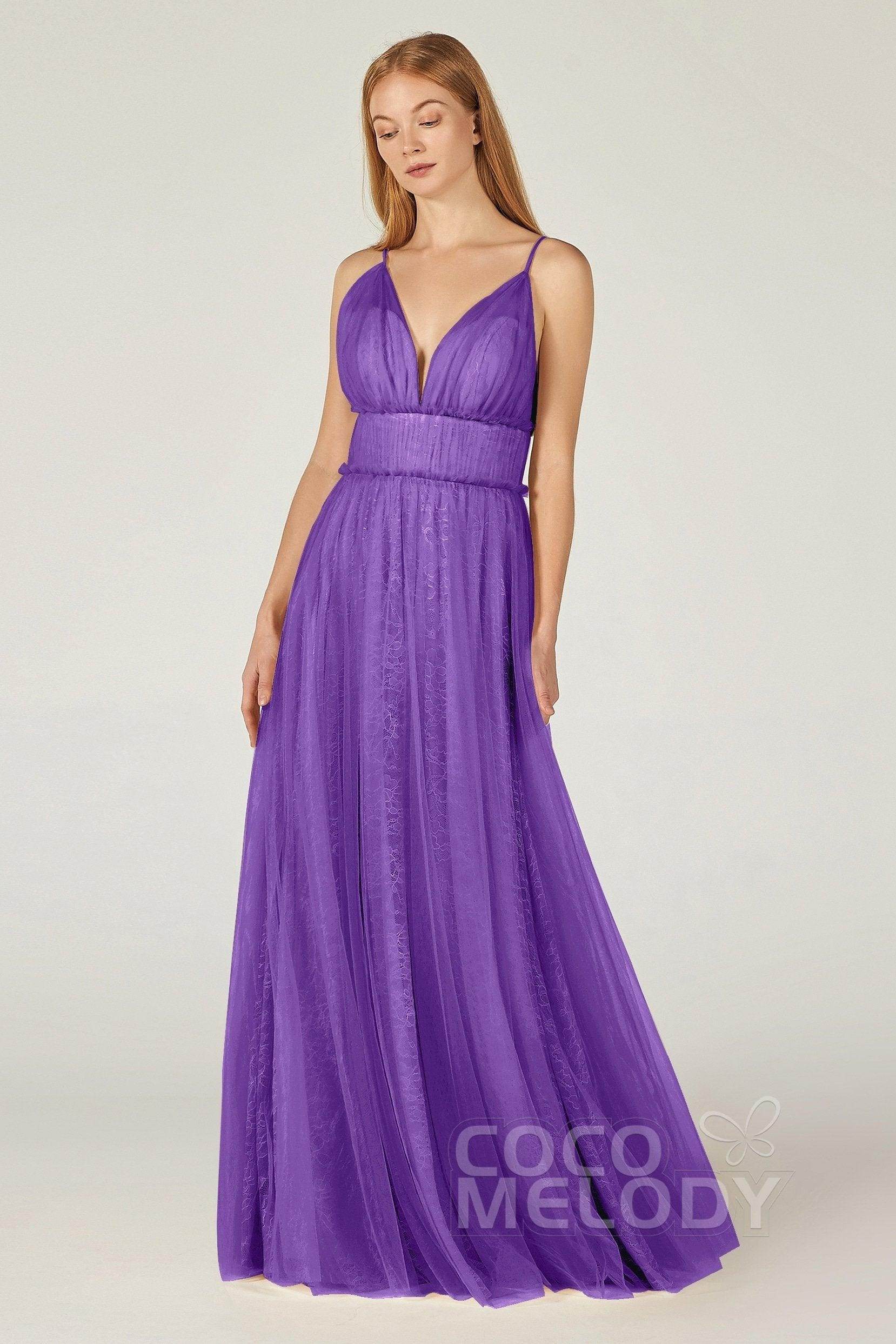 A-Line Floor Length Tulle Lace Bridesmaid Dress CB0374