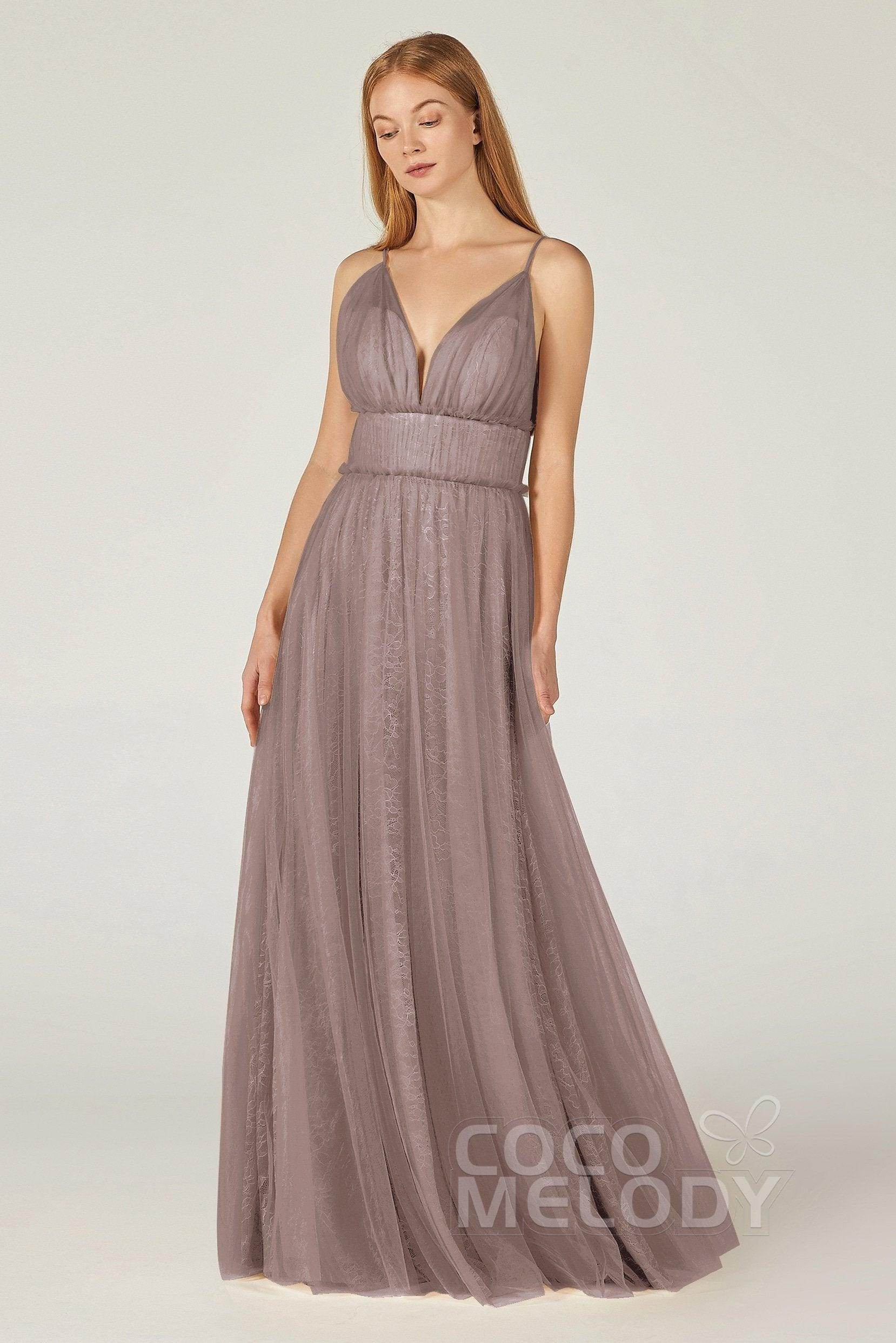 A-Line Floor Length Tulle Lace Bridesmaid Dress CB0374