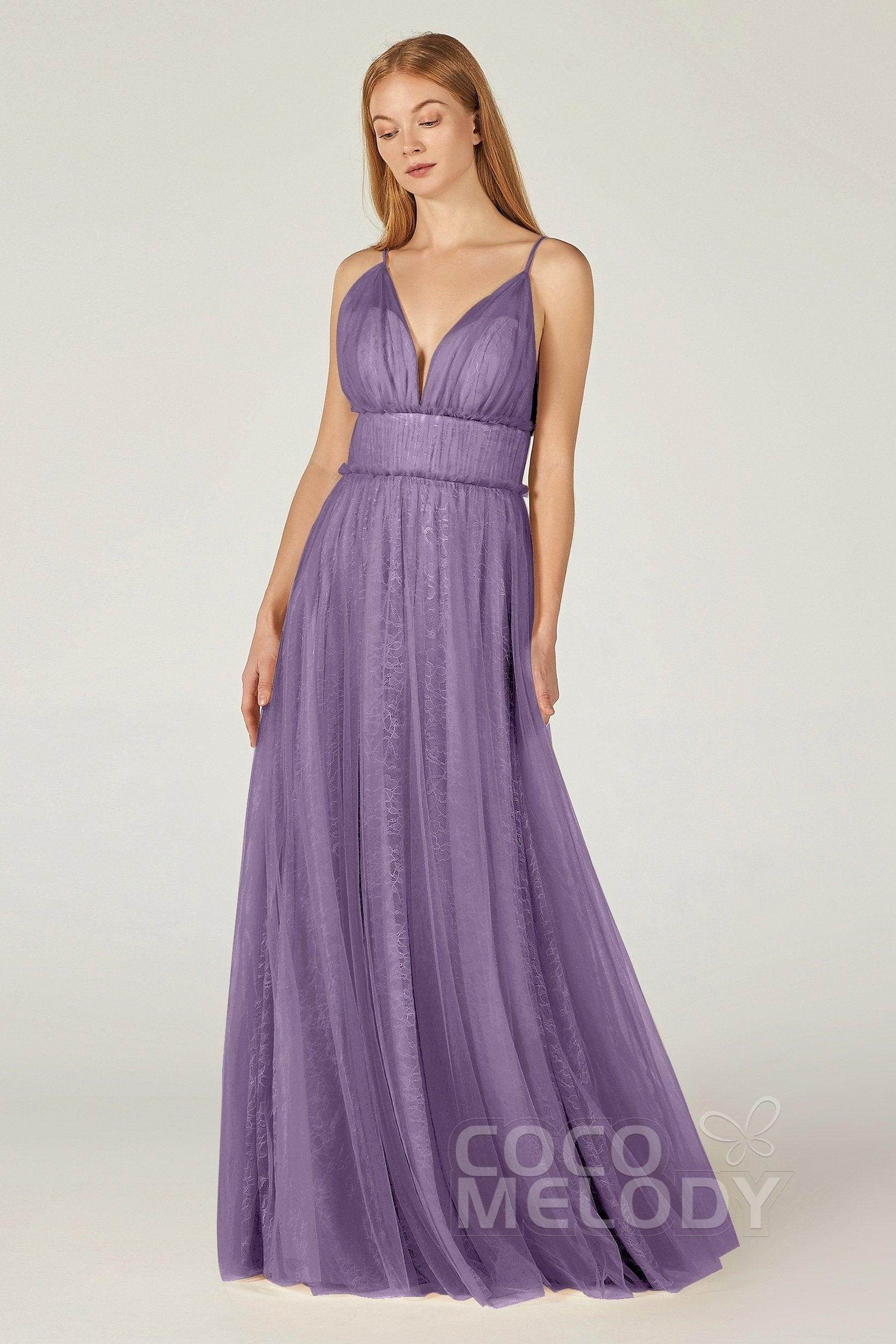 A-Line Floor Length Tulle Lace Bridesmaid Dress CB0374