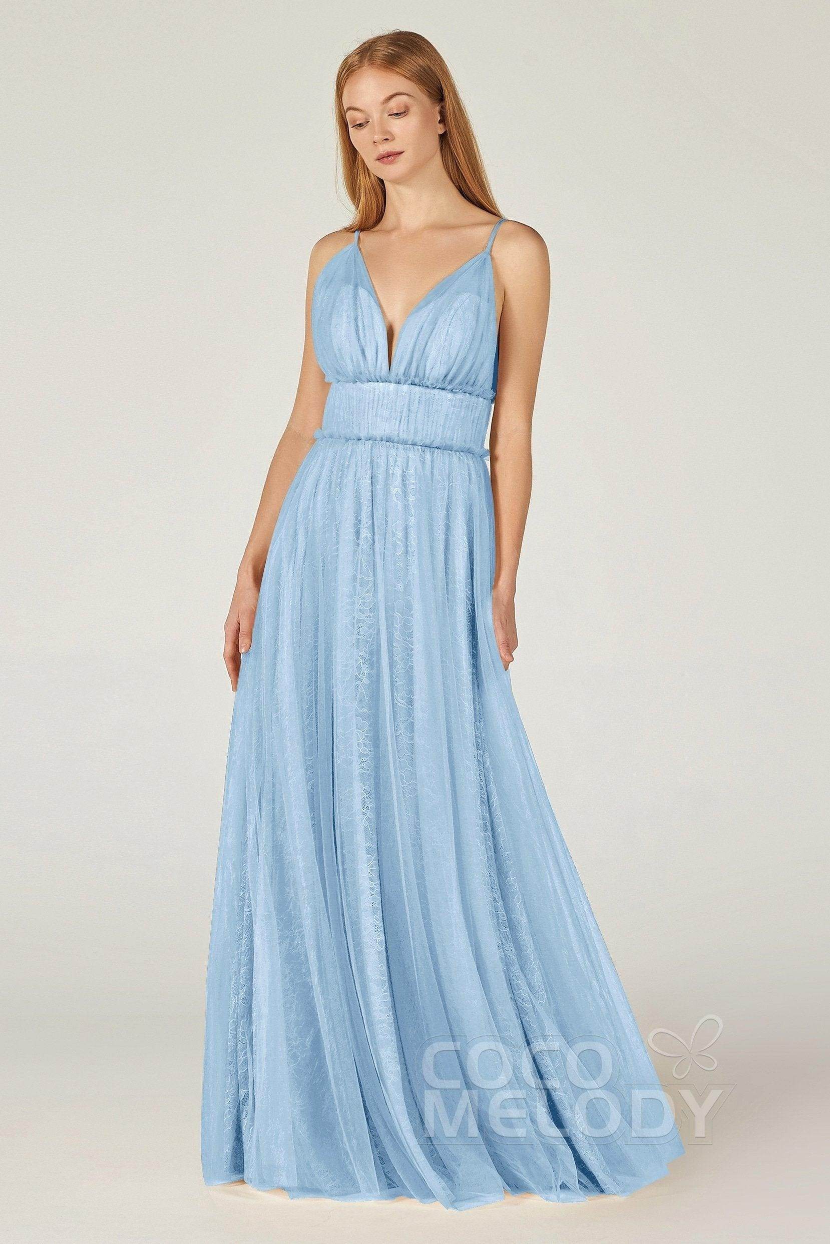 A-Line Floor Length Tulle Lace Bridesmaid Dress CB0374