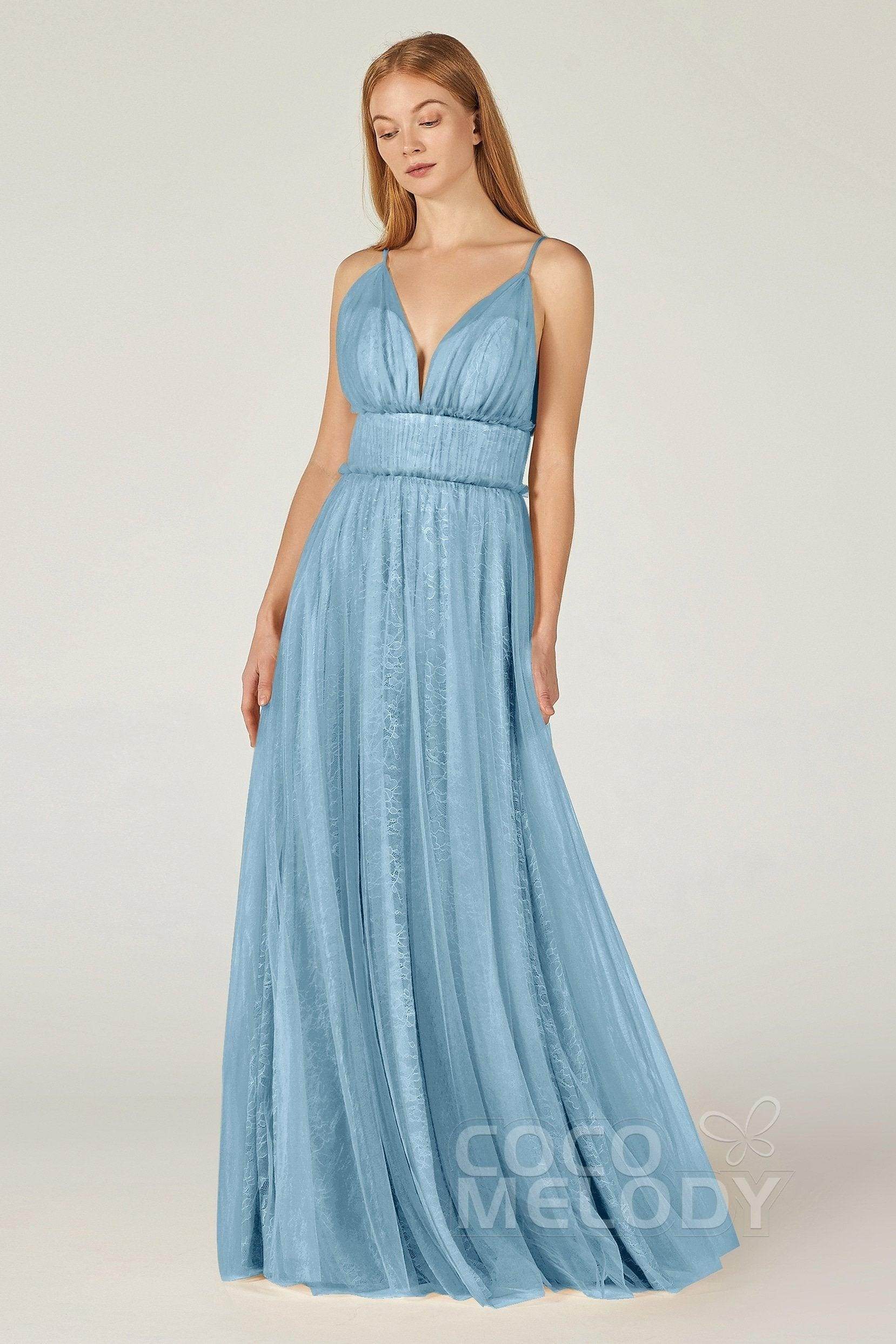 A-Line Floor Length Tulle Lace Bridesmaid Dress CB0374