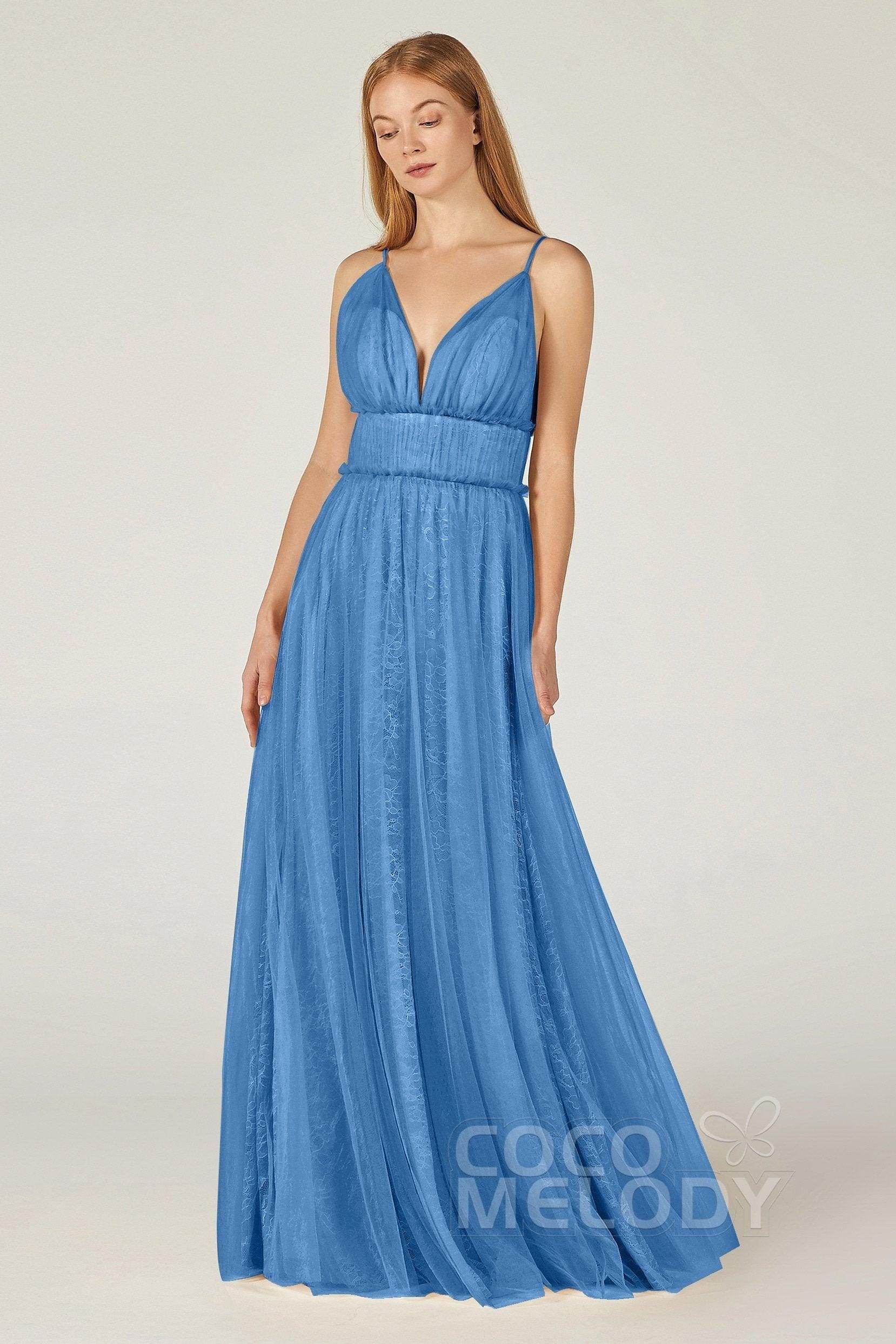 A-Line Floor Length Tulle Lace Bridesmaid Dress CB0374