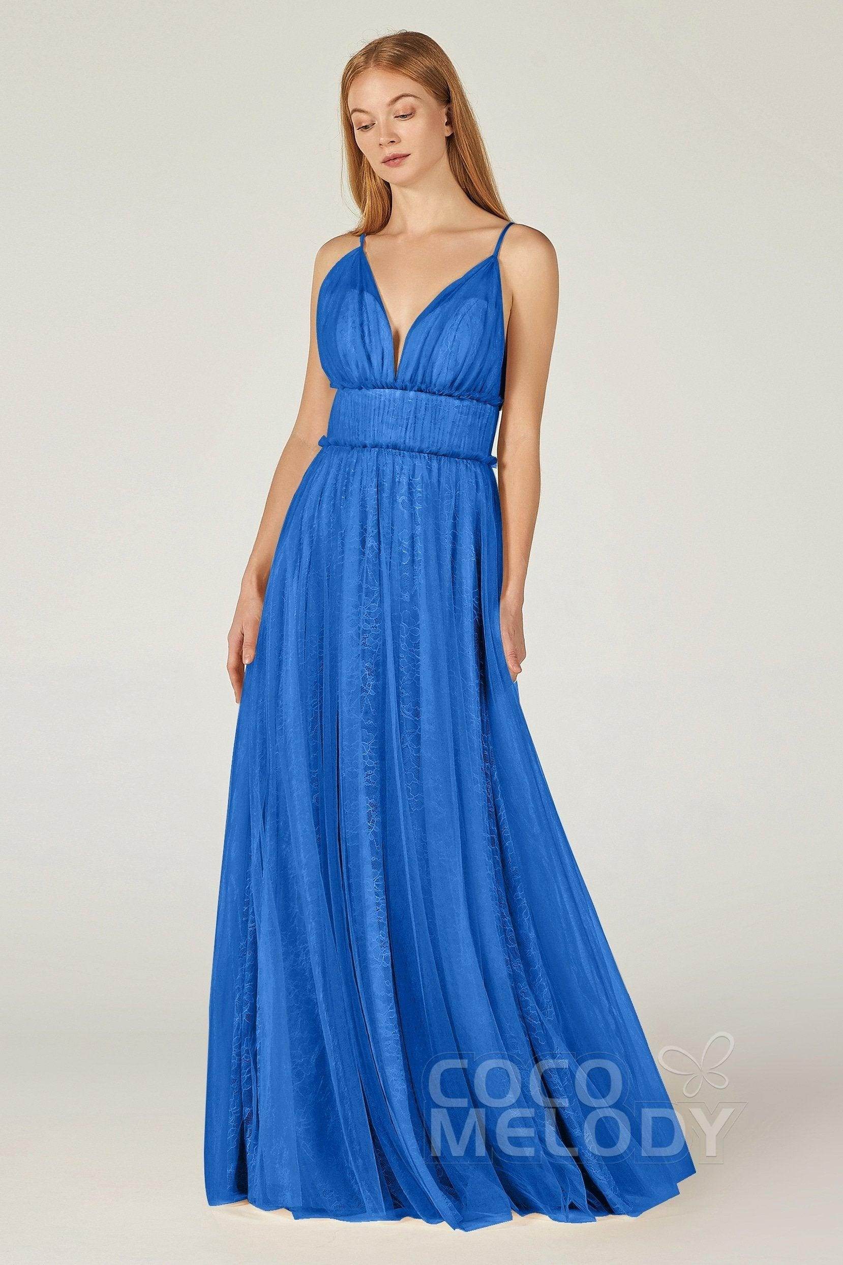A-Line Floor Length Tulle Lace Bridesmaid Dress CB0374