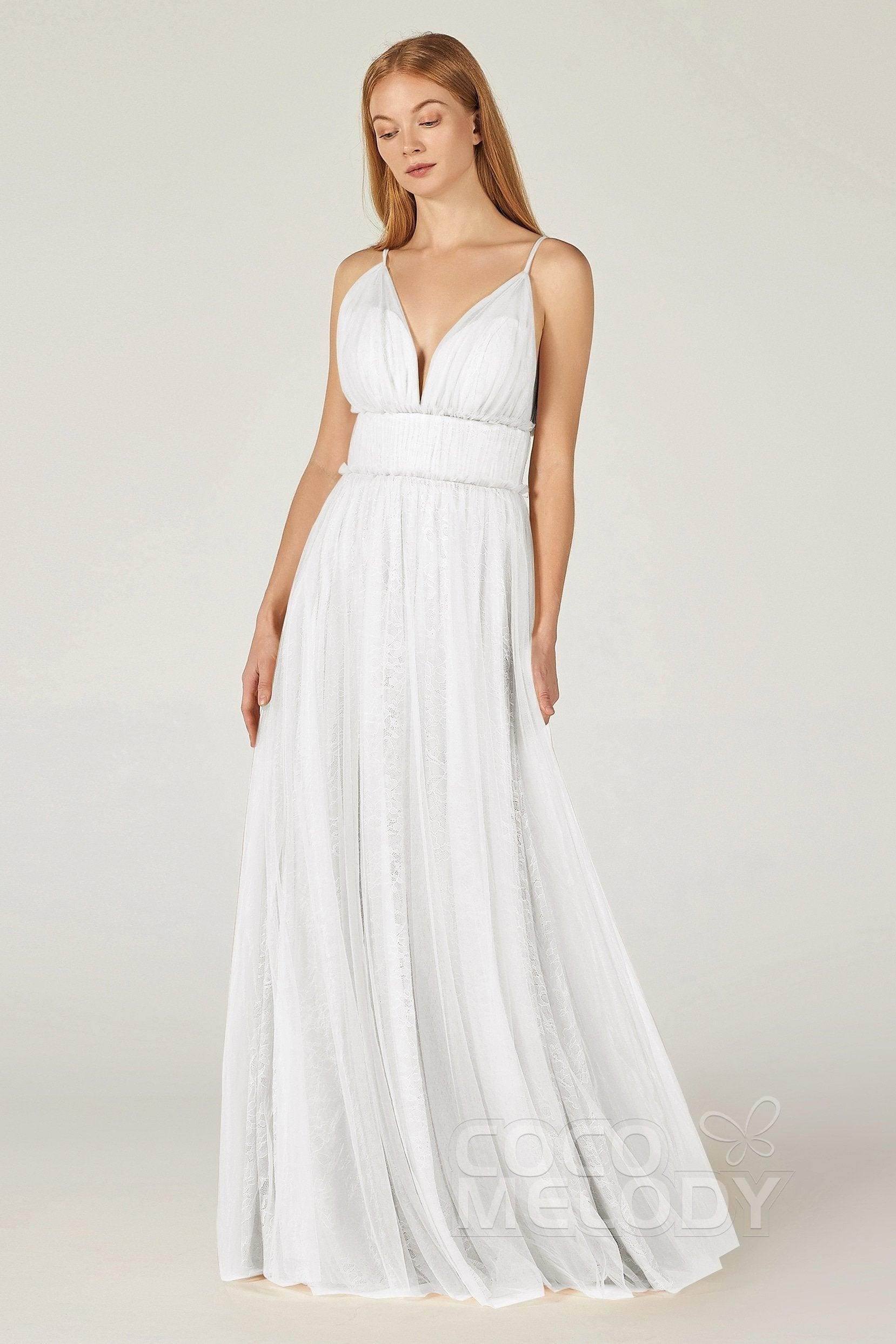 A-Line Floor Length Tulle Lace Bridesmaid Dress CB0374