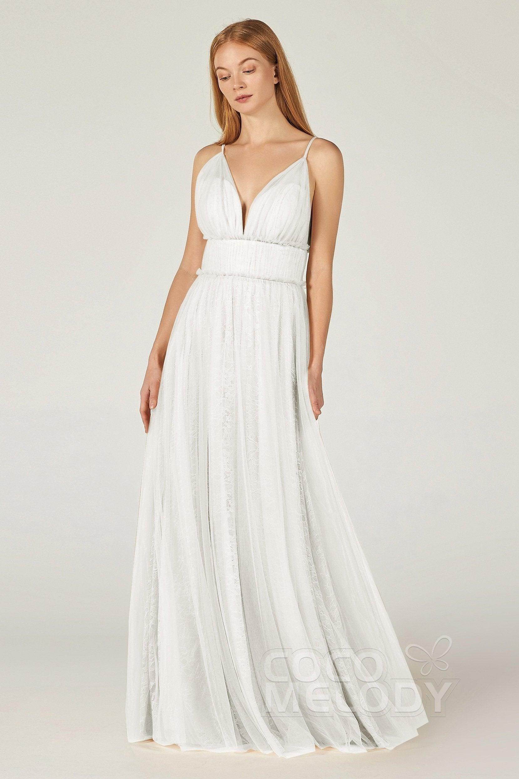 A-Line Floor Length Tulle Lace Bridesmaid Dress CB0374