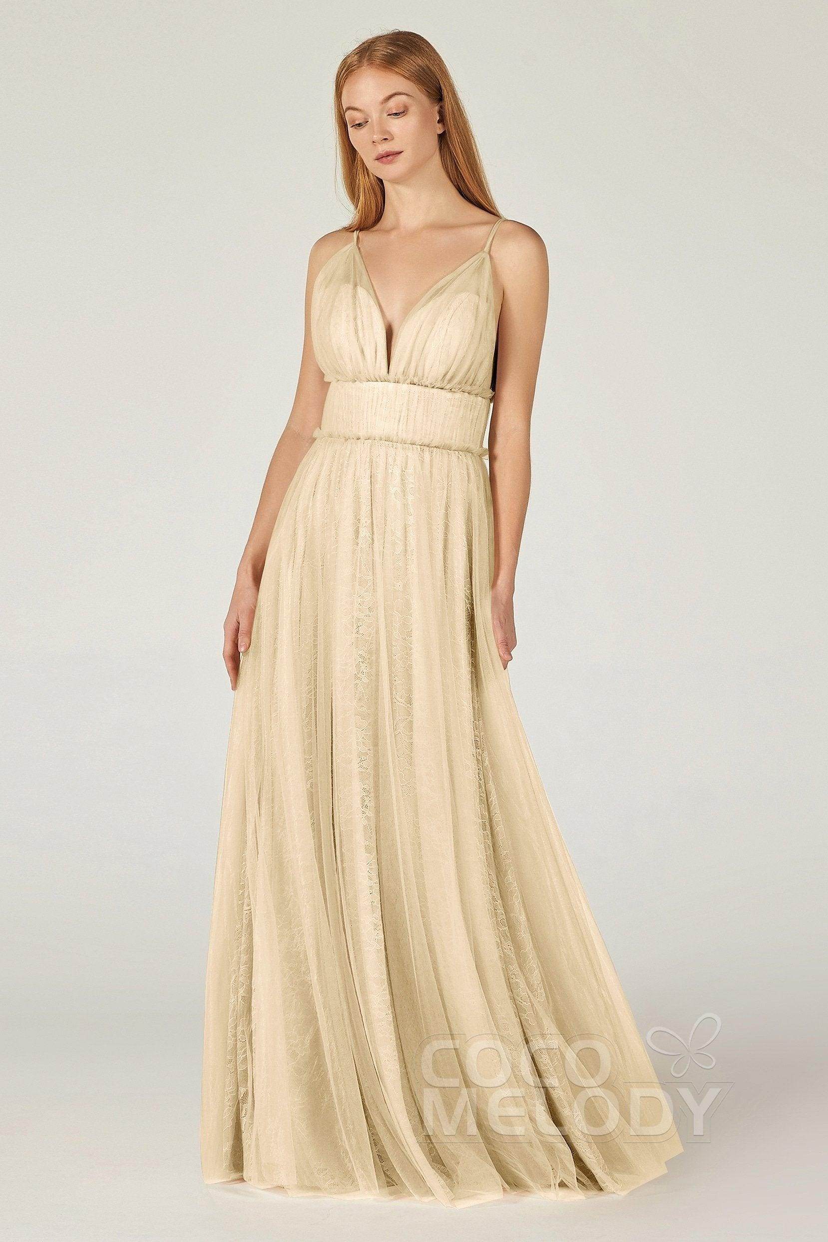 A-Line Floor Length Tulle Lace Bridesmaid Dress CB0374