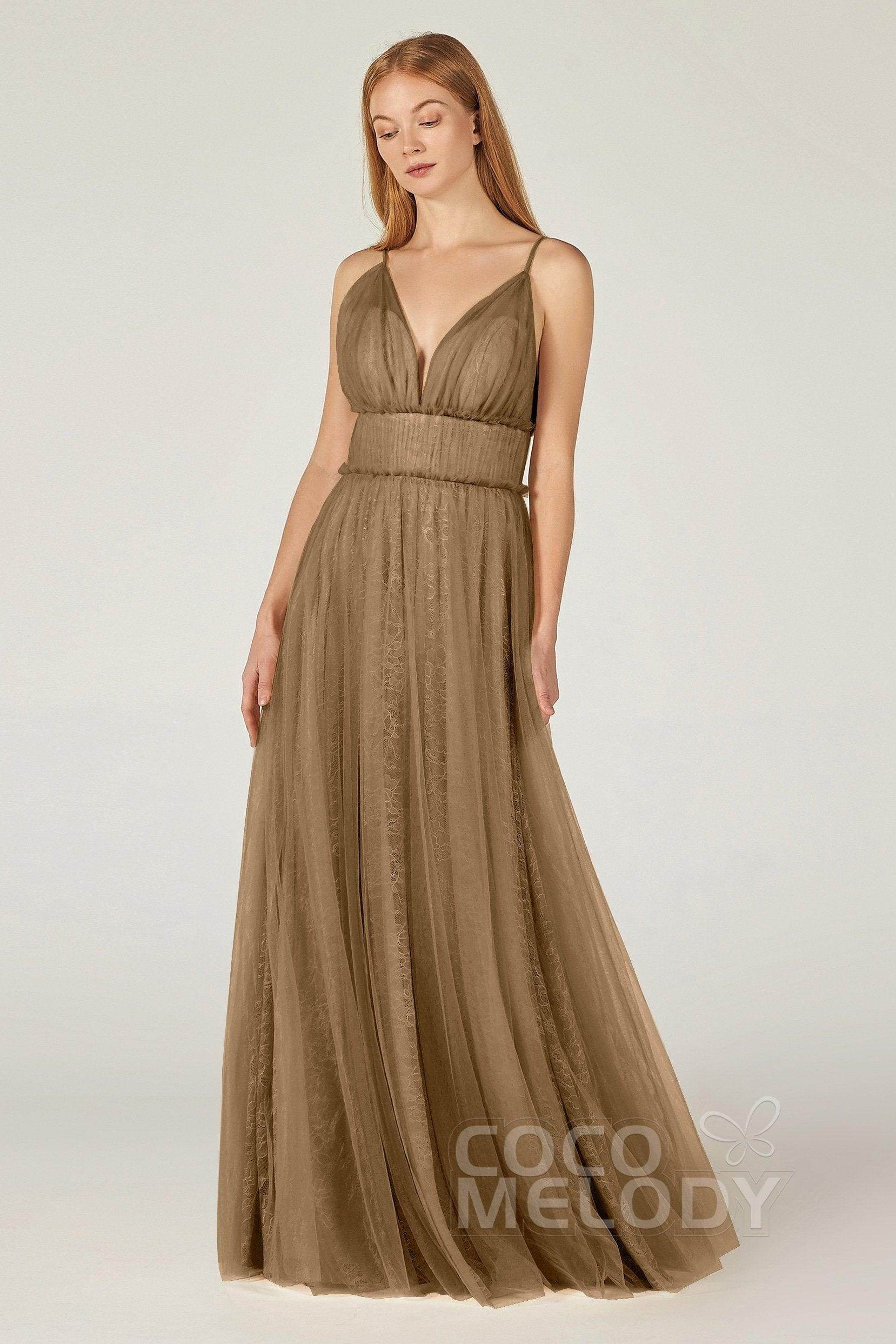 A-Line Floor Length Tulle Lace Bridesmaid Dress CB0374