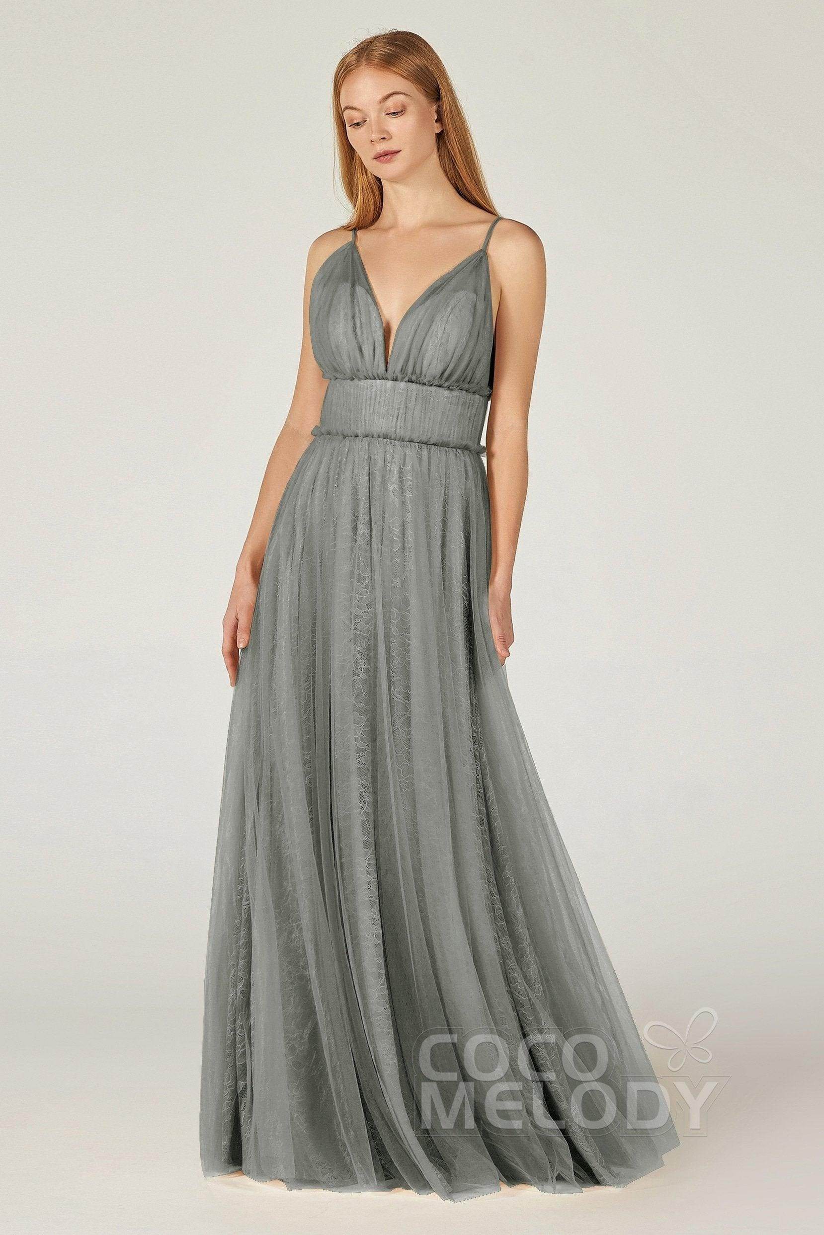 A-Line Floor Length Tulle Lace Bridesmaid Dress CB0374