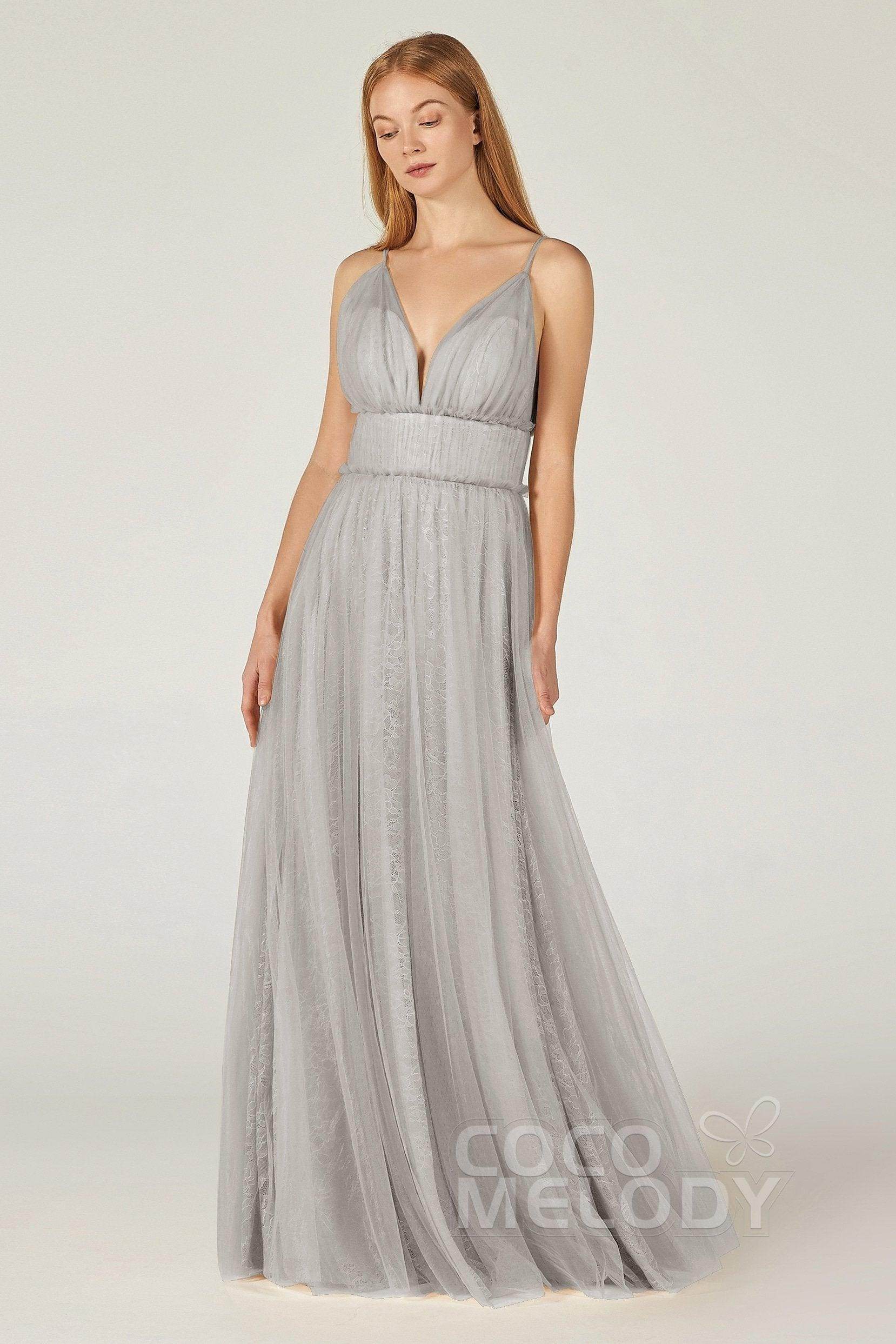 A-Line Floor Length Tulle Lace Bridesmaid Dress CB0374