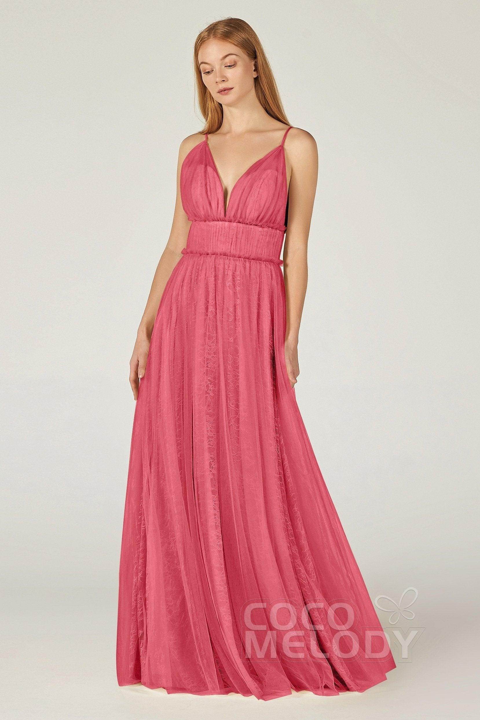 A-Line Floor Length Tulle Lace Bridesmaid Dress CB0374