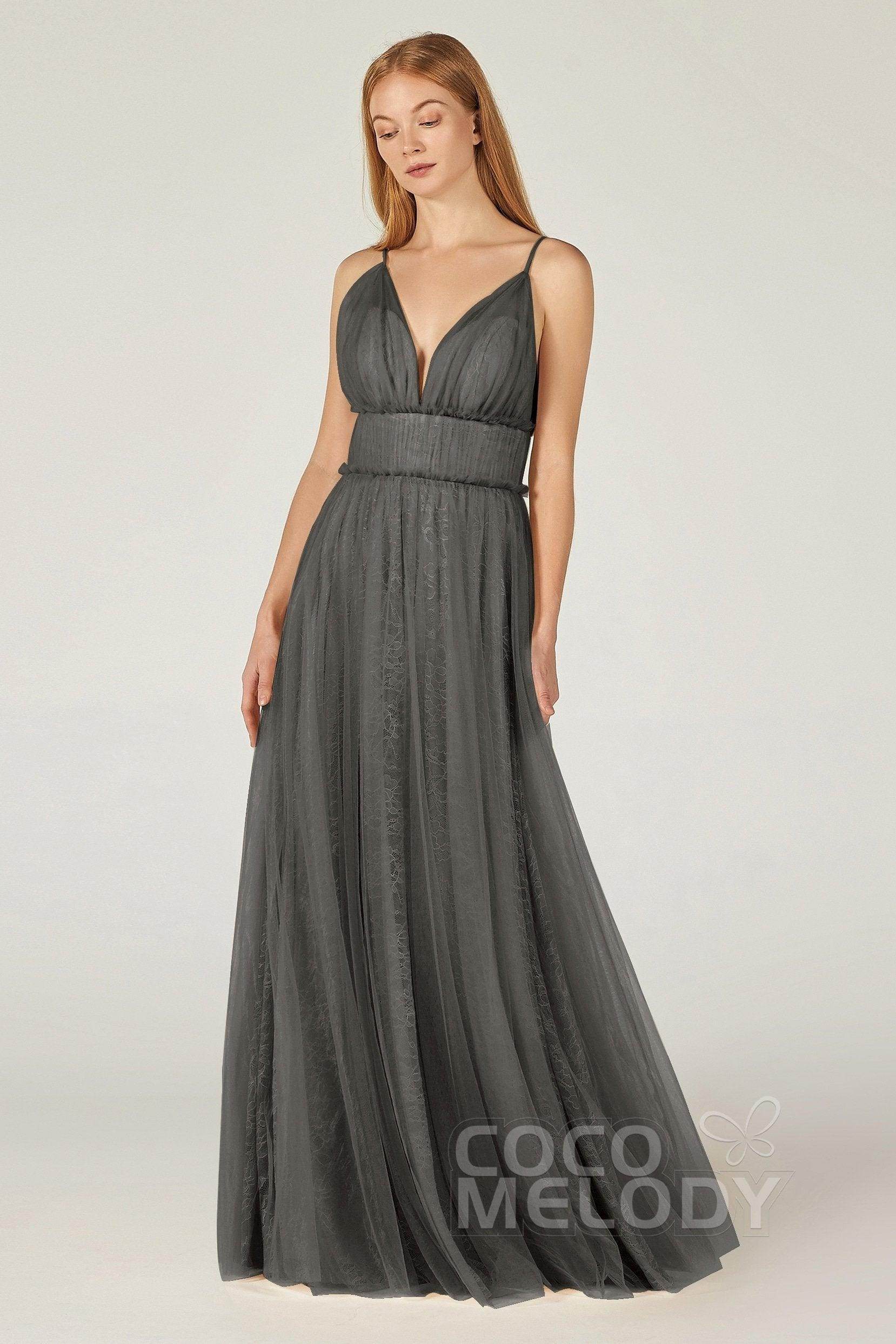 A-Line Floor Length Tulle Lace Bridesmaid Dress CB0374