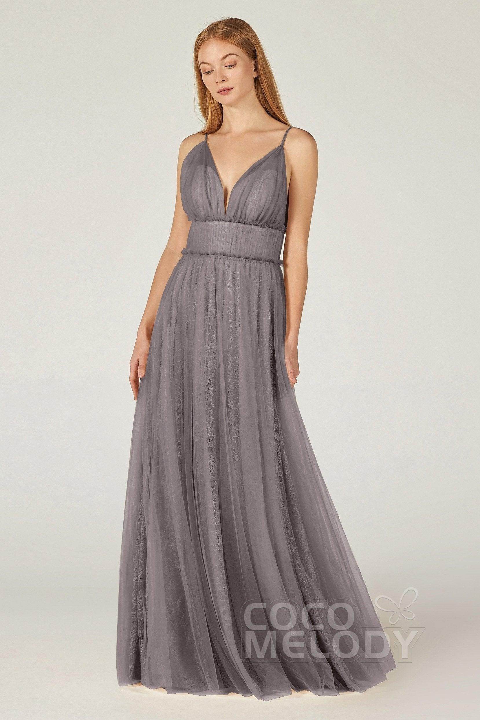 A-Line Floor Length Tulle Lace Bridesmaid Dress CB0374
