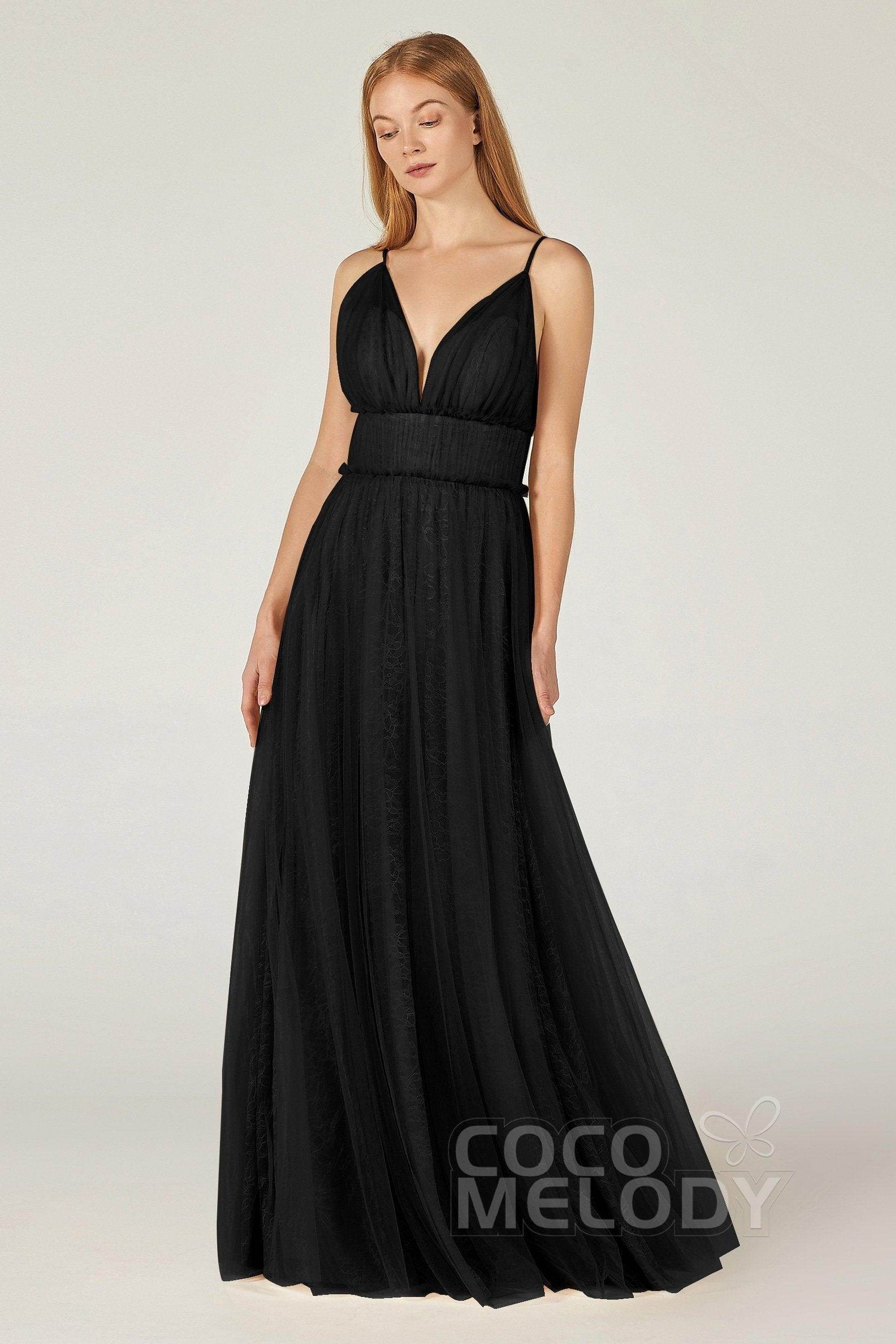 A-Line Floor Length Tulle Lace Bridesmaid Dress CB0374